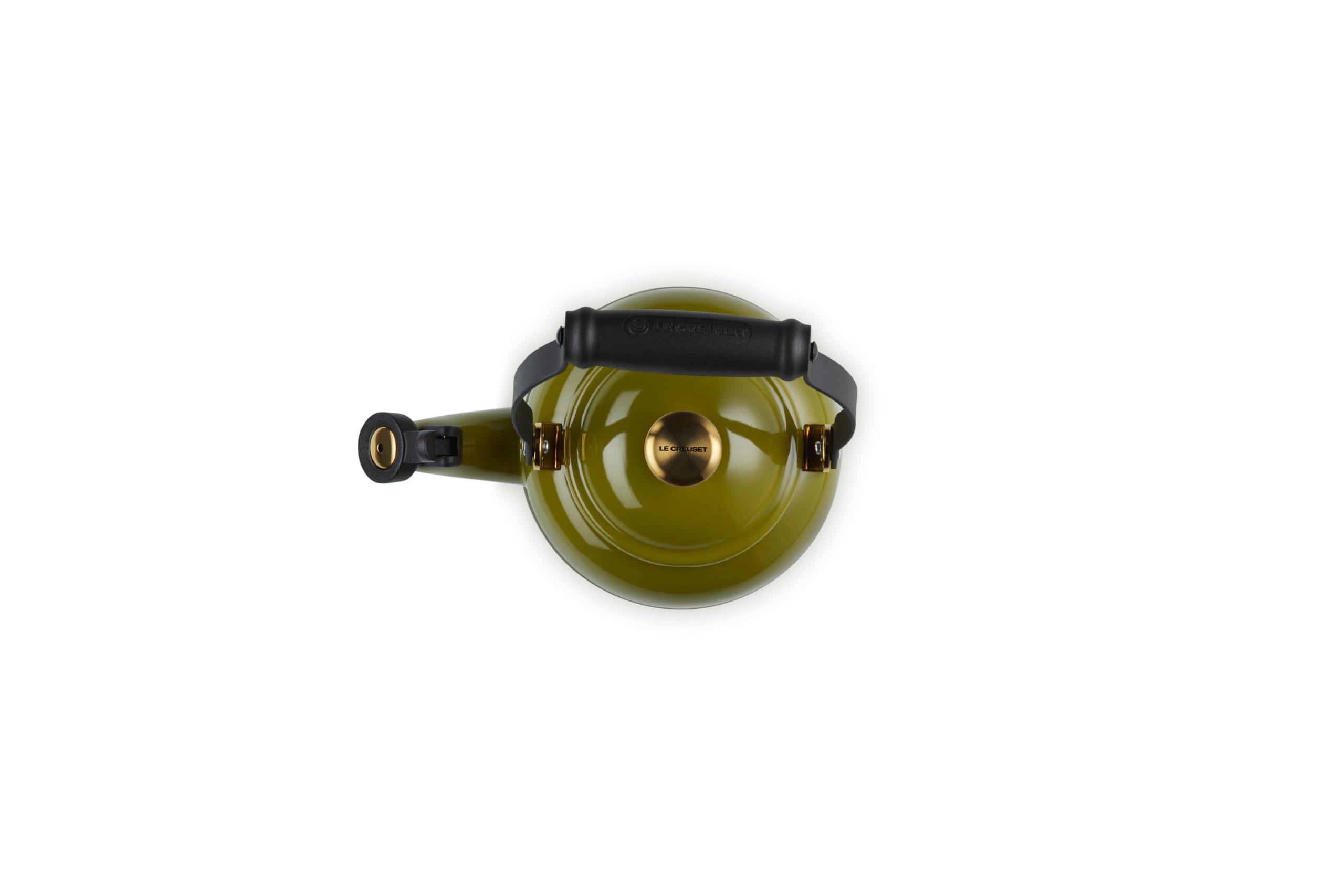 Le Creuset Enameled Steel 1.25 QT Demi Tea Kettle with Gold Finishes - Olive Green Stovetop Kettle for Tea, Coffee & Hot Water - Perfect for Kitchen, Office & Outdoor Use