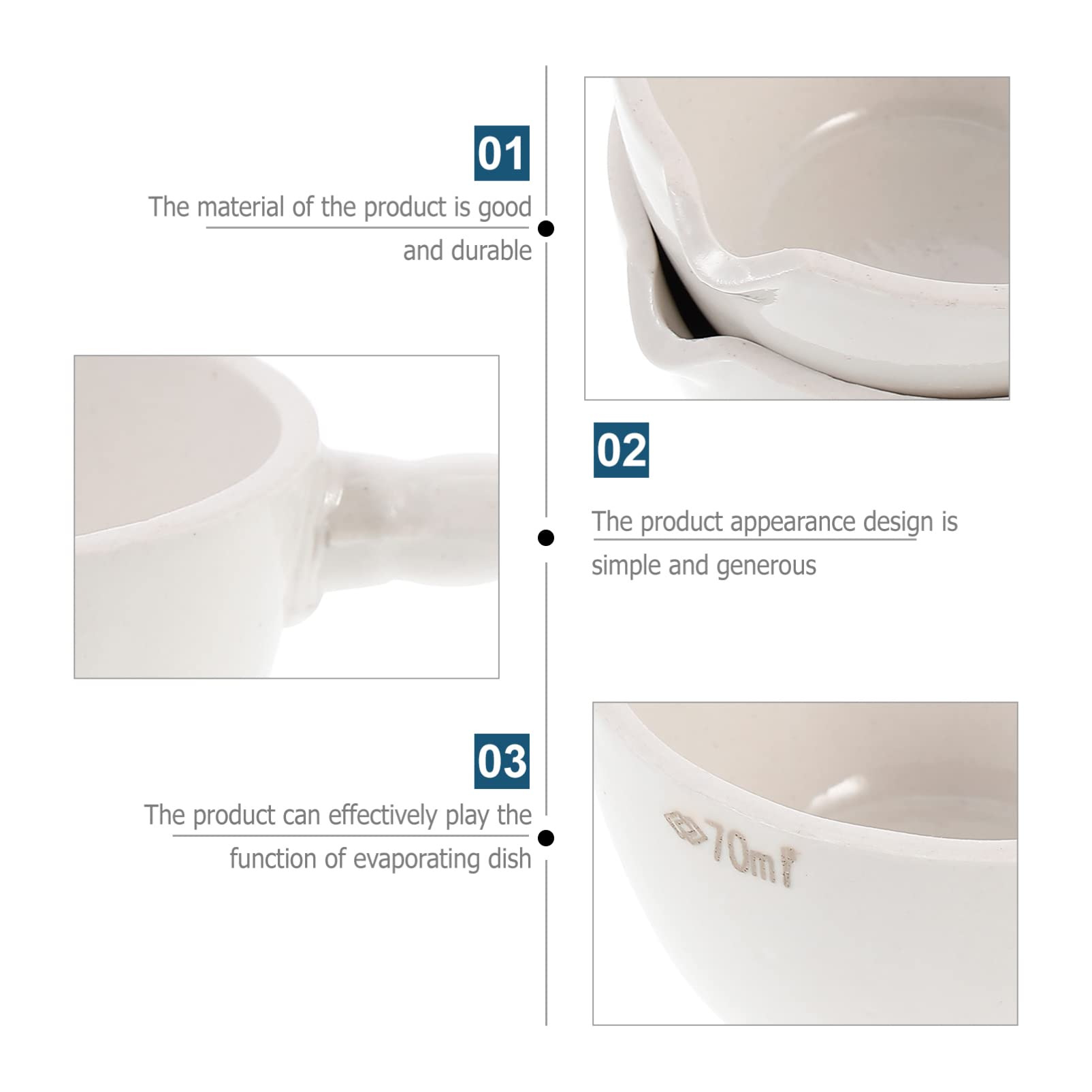 4 Pcs Porcelain Evaporating Dishes with Spout - Flat Form Lab Evaporating Containers, White Round Ceramic Beakers for Mixing & Laboratory Use - Perfect for Chemistry Experiments, School Labs & Scientific Research