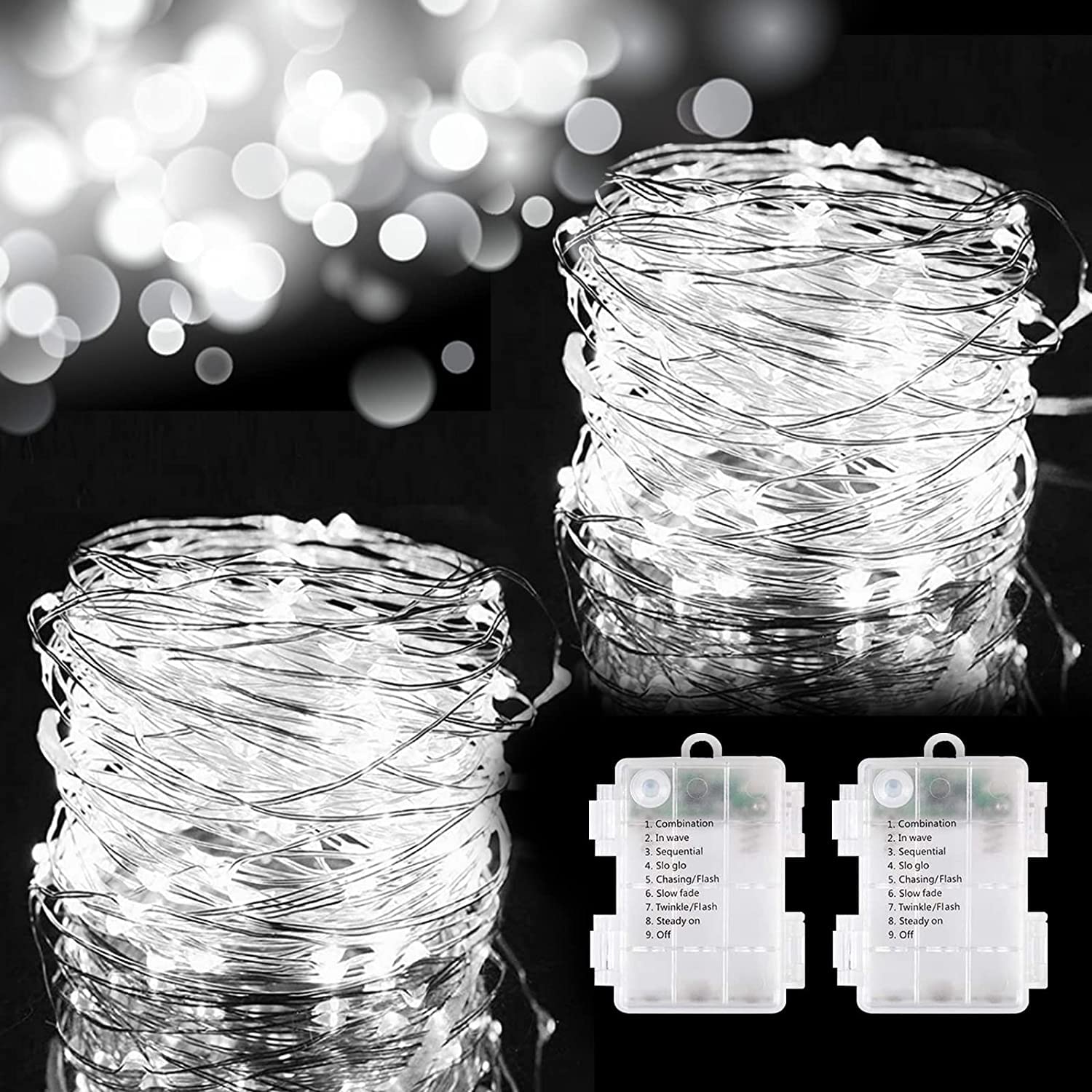 2 Pack 100 LED Fairy Lights Battery Operated - Waterproof Copper Wire String Lights for Bedroom Decor, Christmas, Party, Wedding, Festival - Perfect for Indoor/Outdoor Centerpiece & Holiday Lighting (White)