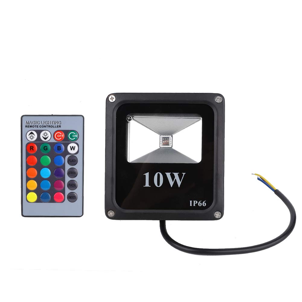 10W RGB LED Flood Light Outdoor with Remote Control - Waterproof IP65, AC85-265V, Black - Perfect for Courtyard, Garden, Pathway, and Landscape Lighting