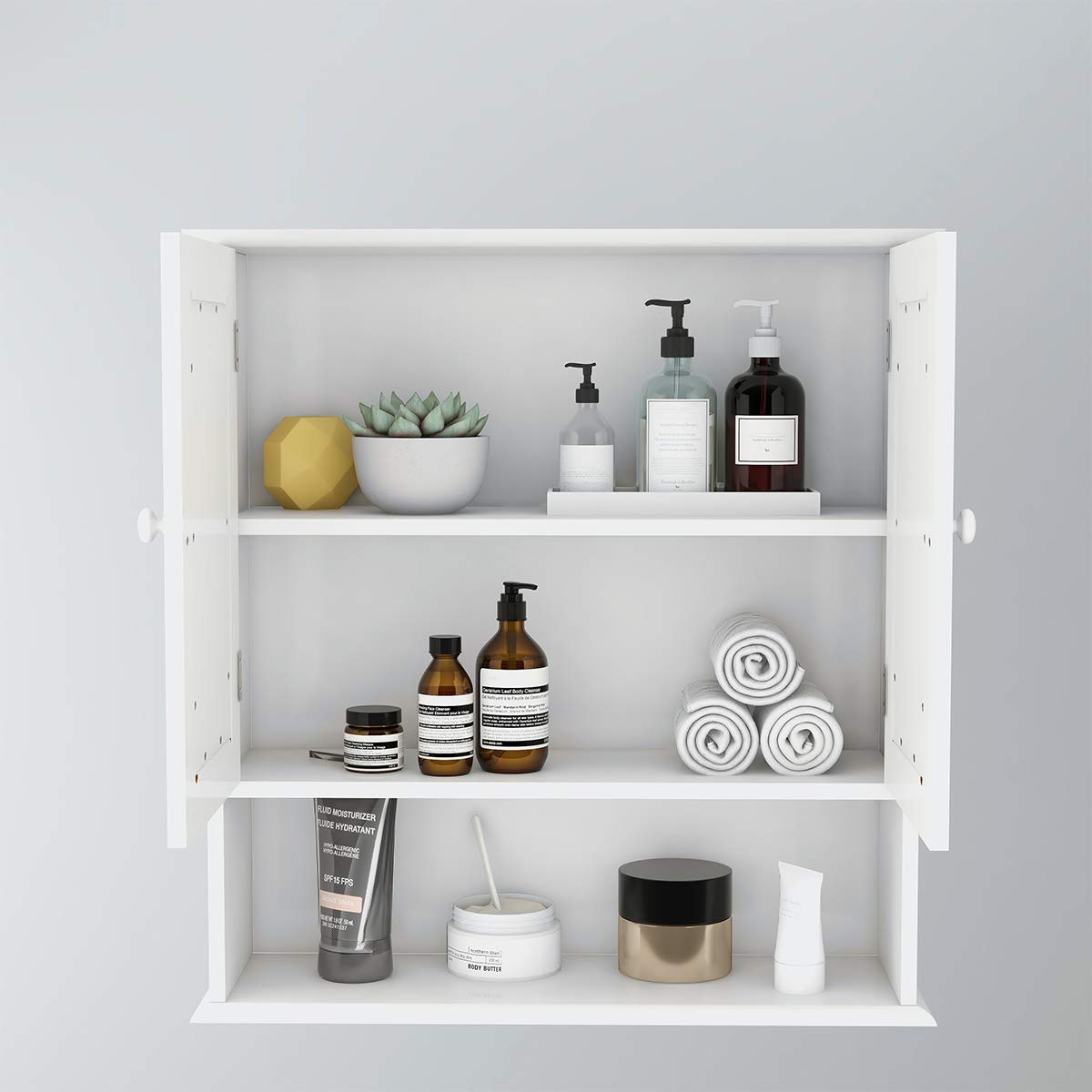 White Wooden Wall Mounted Bathroom Cabinet with Mirror Doors & Shelves - Bathroom Storage Organizer for Makeup, Toiletries & Essentials - Perfect for Small Spaces & Modern Bathrooms