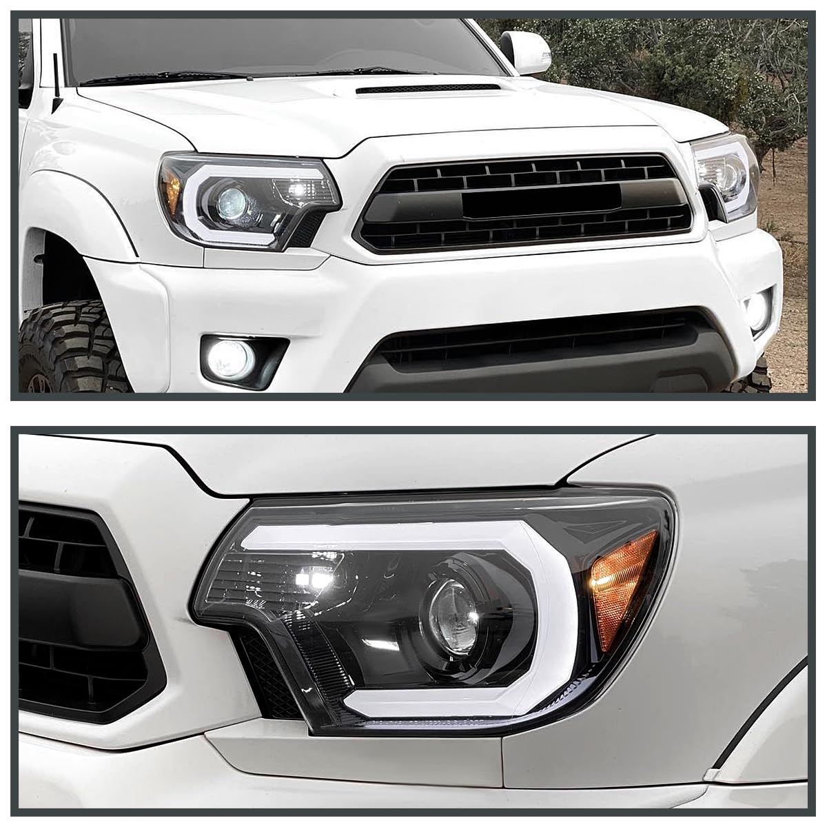 Spec-D Tuning Jet Black LED Light Bar Projector Headlights for 2012-2015 Toyota Tacoma - Left & Right Pair Headlamp Assembly - Upgrade Your Off-Road Lighting for Night Driving & Adventure