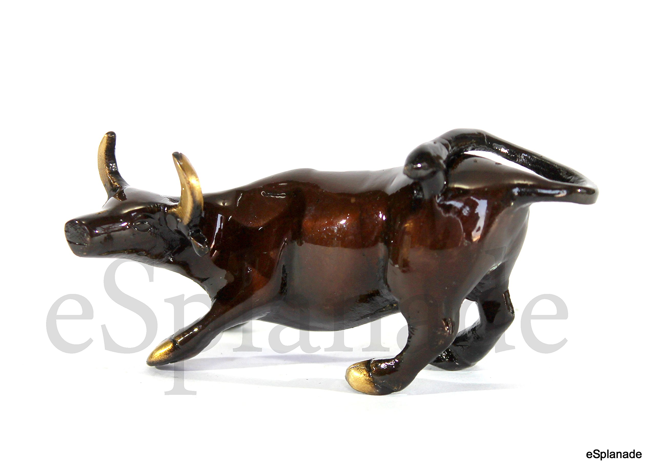 eSplanade Brass Charging Bull Statue - 5 Inch Wall Street Bull Replica - Premium Office & Home Decor - Perfect for Desk Display, Gift, or Financial Motivation
