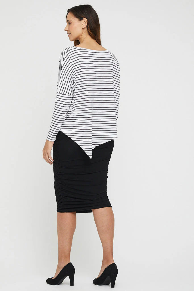Bamboo Ruched Midi Skirt for Women - Stretchy High Waist Flowy Skirt in Black | Perfect for Casual Outfits, Office Wear & Summer Dresses