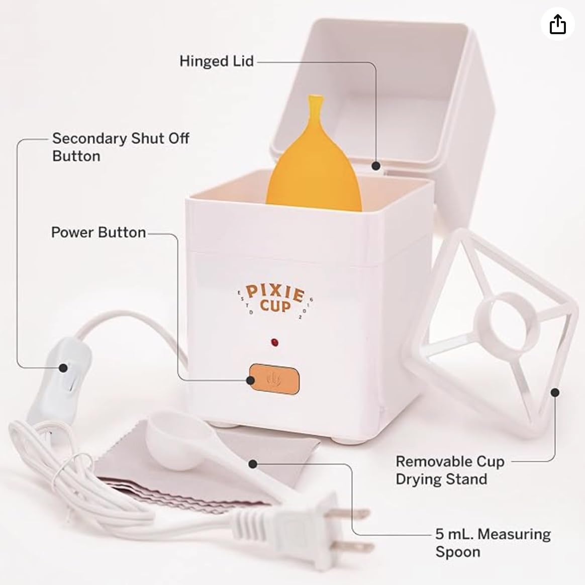 **Pixie Menstrual Cup Sterilizer – Best Menstrual Cup Steamer for Sanitizing – Kills 99.9% Germs with Hygienic Steam – Clean Period Cup or Disc in 3 Minutes – Auto Shut-Off Timer – Perfect for Travel, Home & Gym Use**