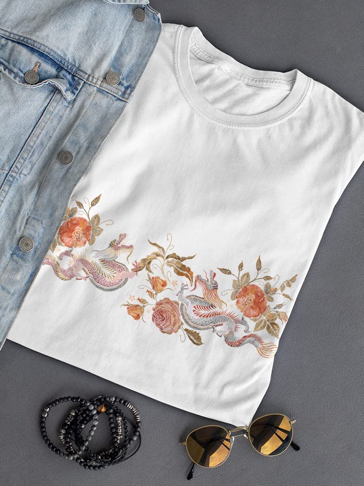 Red Dragons with Poppy Flowers Women's T-Shirt - Soft Cotton Casual Tee for Streetwear & Festival Fashion