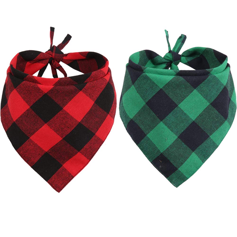 Lamphyface 2 Pack Christmas Dog Bandanas - Red Green Black Plaid Pet Triangle Scarf & Bib Accessories for Holiday Photos, Parties & Festive Outfits