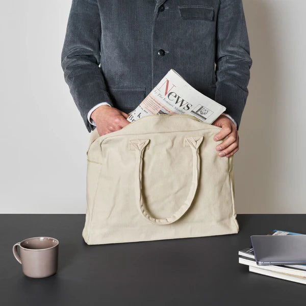 Kurashiki Hampu Canvas Briefcase - Grayish White | Stylish Japanese Vintage Shoulder Bag for Work, Travel & Daily Use