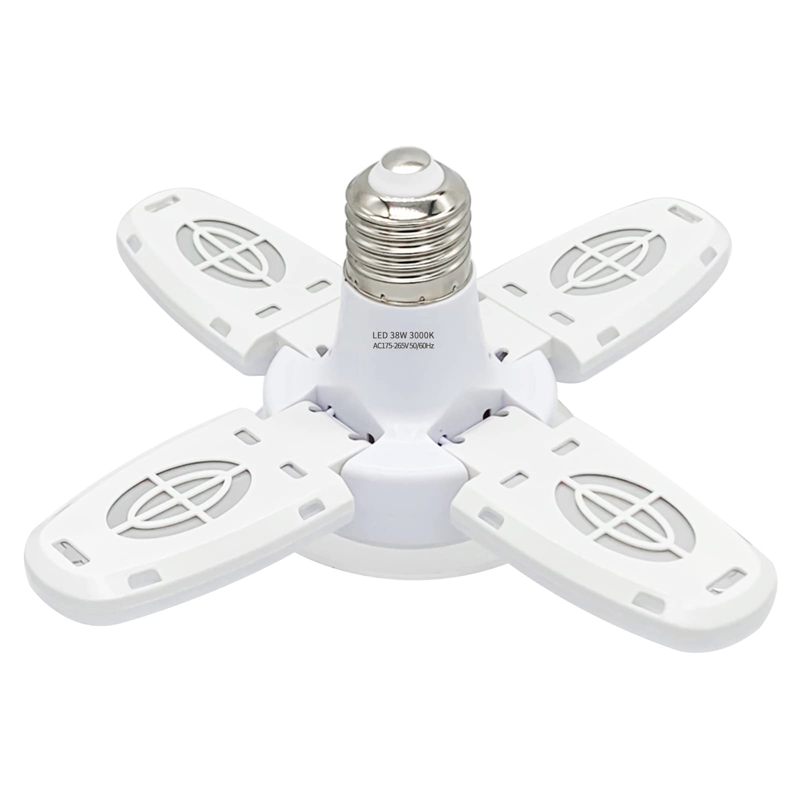 Leepesx 38W 3800LM Dimmable LED Garage Ceiling Light with 4 Adjustable Panels - 3500K Warm White, E26/E27 Base - Perfect for Garages, Workshops, Warehouses & Outdoor Use