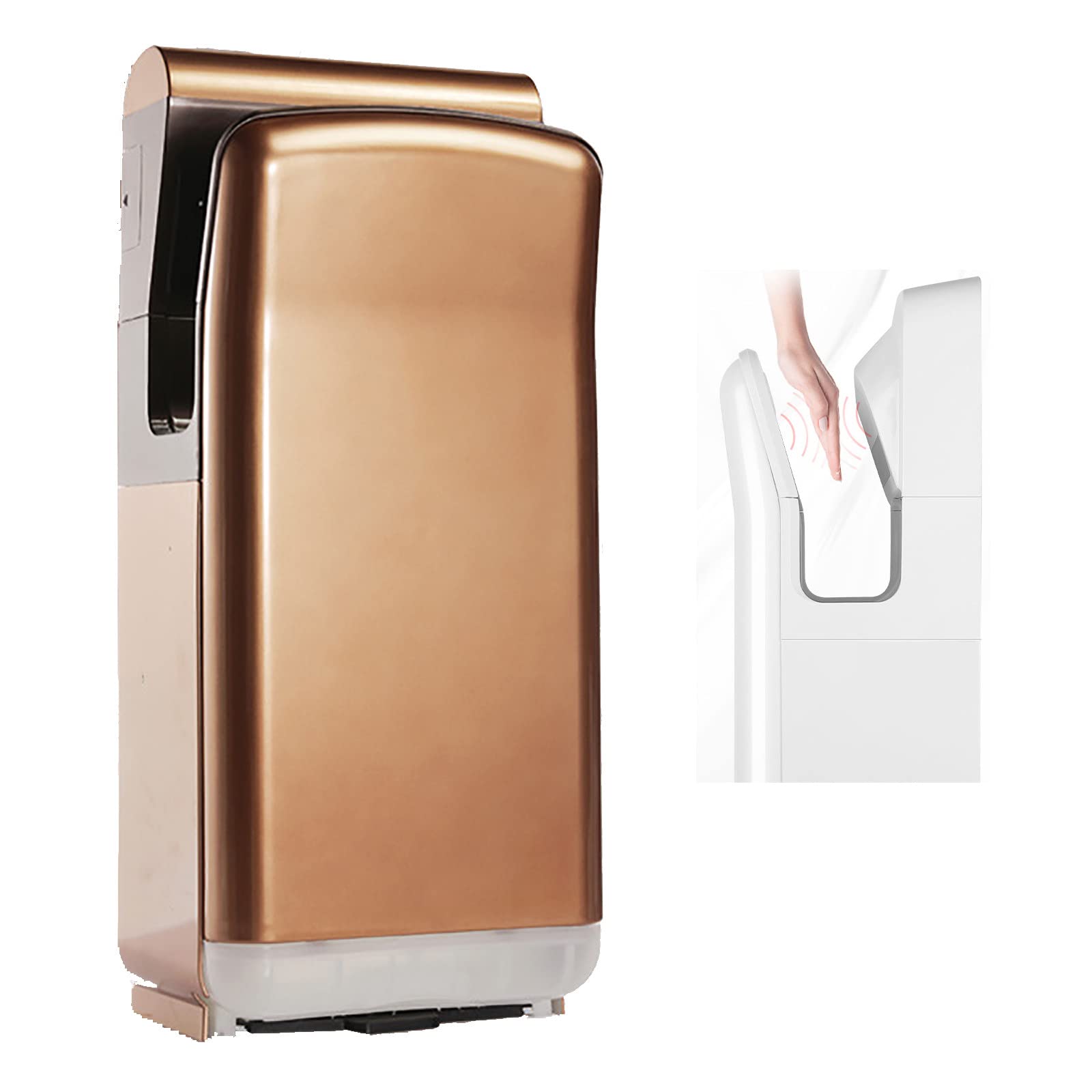 2000W High-Speed Vertical Hand Dryer - Commercial Automatic Hand Dryer with Hot/Cold Air Switch & Water Collection - Dries Hands in 5-7 Seconds - Ideal for Bathrooms, Restaurants, Hotels, and Public Restrooms (Gold)