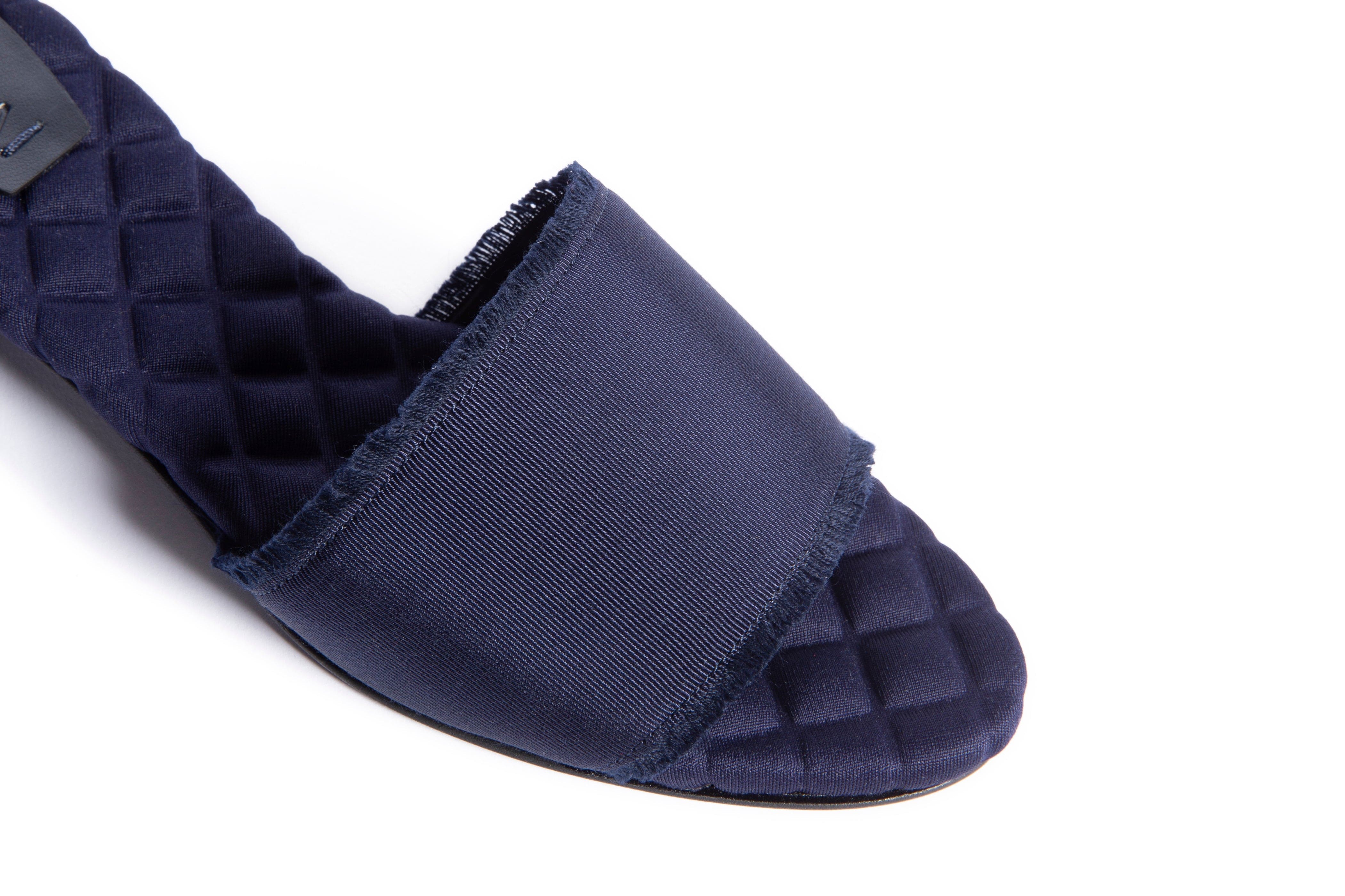 Giorgia Vegan Cotton Slide Sandals for Women - Navy Blue Grosgrain Ribbon Comfortable Summer Beach Slides | Perfect for Casual Outings, Poolside Lounging and Vacation Wear