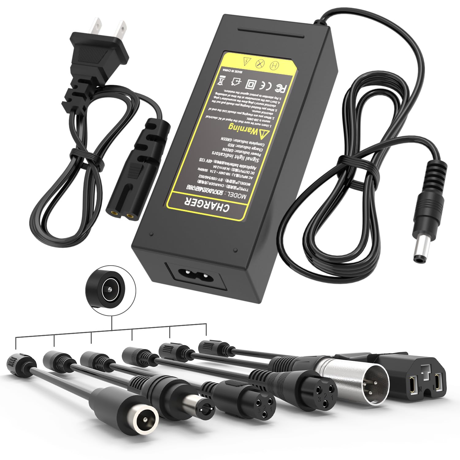BOEEA 54.6V 2A Fast Charger with 7 Universal Plugs - Replacement Charger for 13S 48V Lithium Battery | Perfect for E-Bikes, Scooters, and Electric Vehicles | Fast Charging & Wide Compatibility