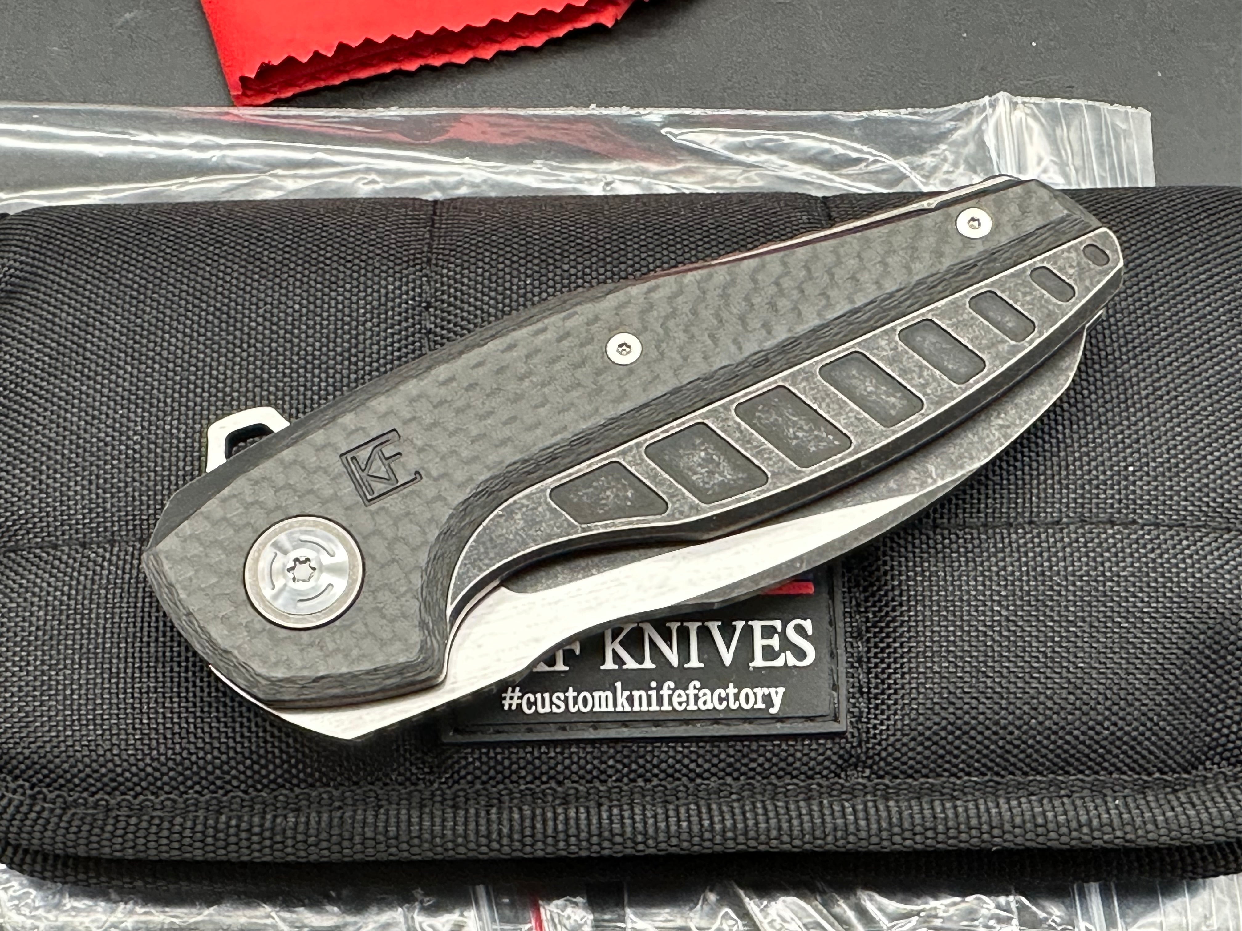 CKF Aich #43 Folding Knife - Two Tone Black Stonewashed & Hand Rubbed Satin M390 Blade - EDC Pocket Knife for Outdoor, Camping, and Everyday Carry