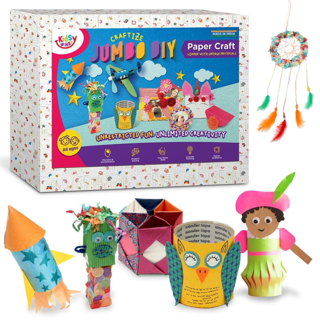 KidsyWinsy 500Pcs Art & Craft Kit for Kids Ages 4-12 - Includes Glue, Stickers, Multicolor Paper Sheets - Creative DIY Craft Supplies for Christmas, Birthday Gifts - Perfect for Classroom Activities, Party Favors & Holiday Projects