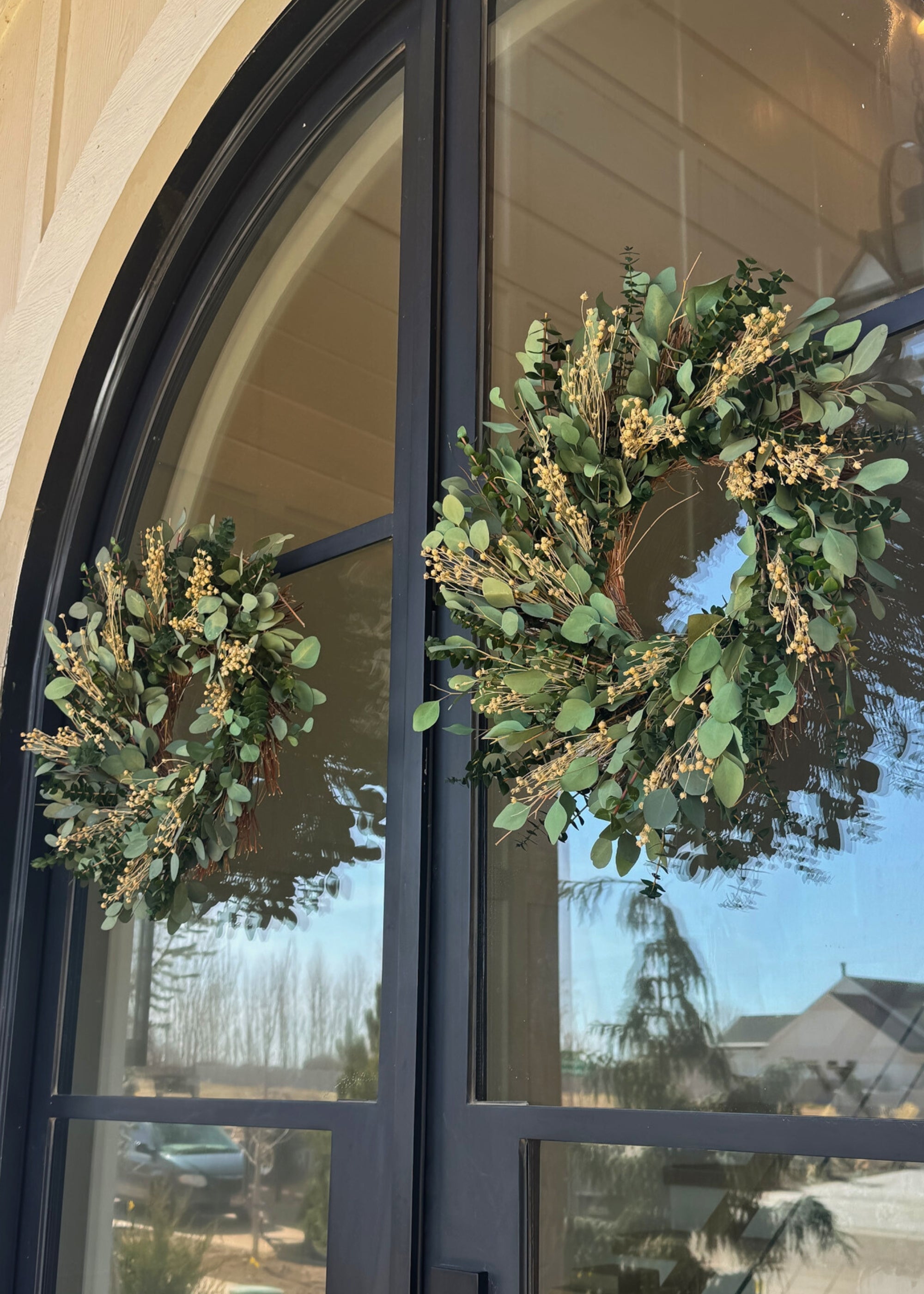 Preserved Eucalyptus Leaf and Flax Wreath - 22 Inch Rustic Home Decor for Farmhouse, Wedding, and Wall Hanging