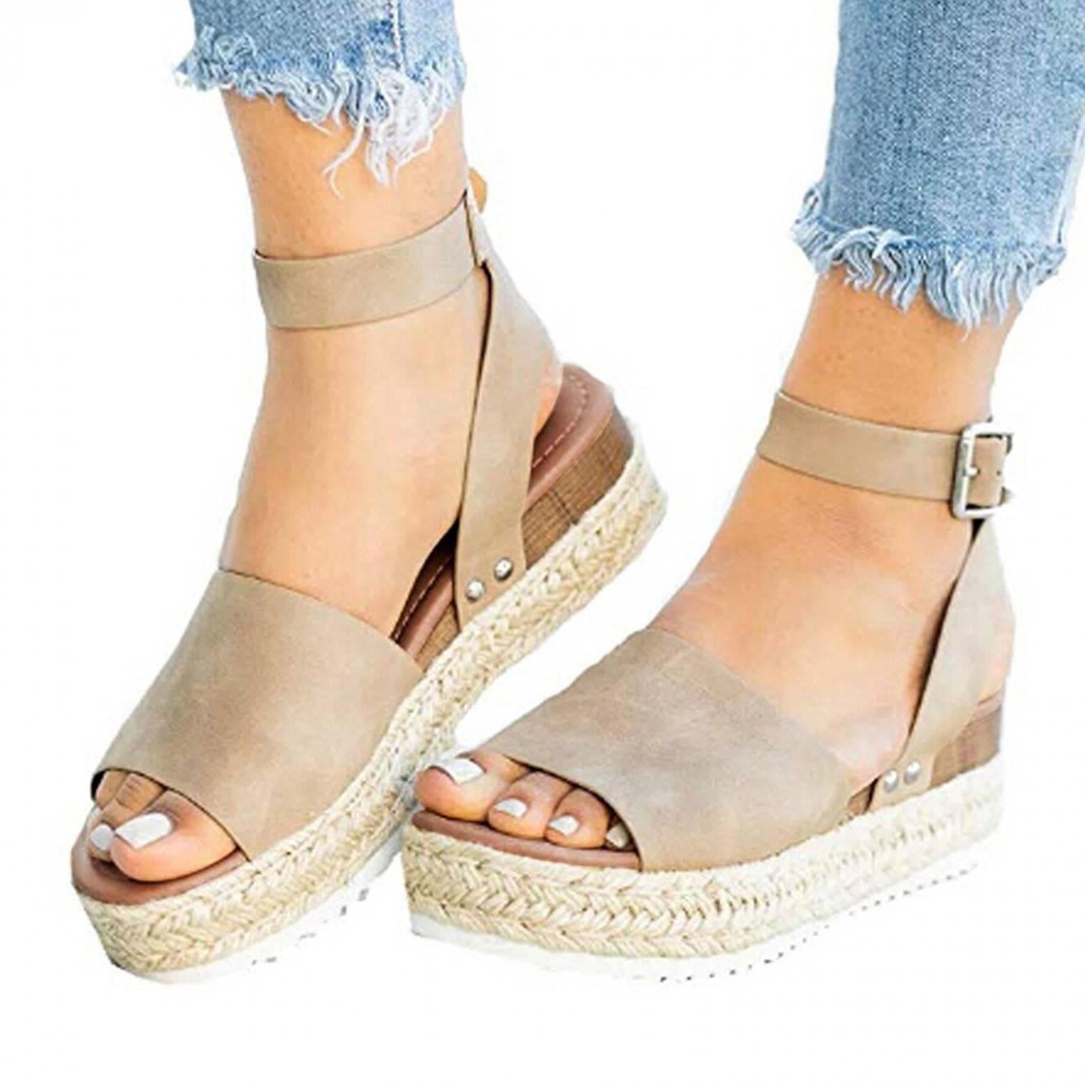Women's Dressy Wedge Sandals with Ankle Strap | Open Toe Platform Summer Sandals for Beach, Casual & Party Wear | Comfortable Cute Shoes for Women