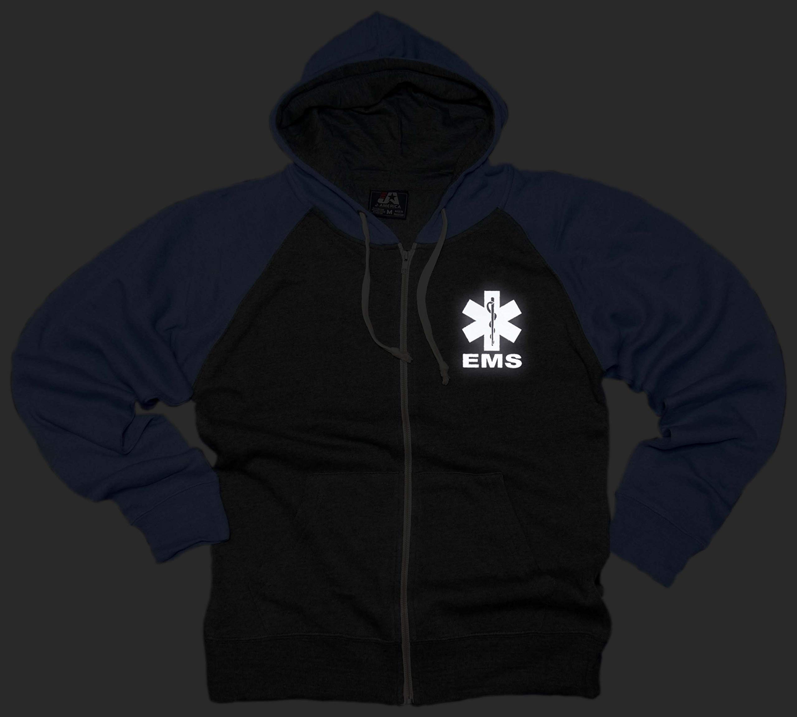EMS Triblend Colorblock Zip-Up Fleece Hoodie with Reflective Details - Warm & Stylish Pullover for Outdoor Workouts, Jogging and Casual Wear