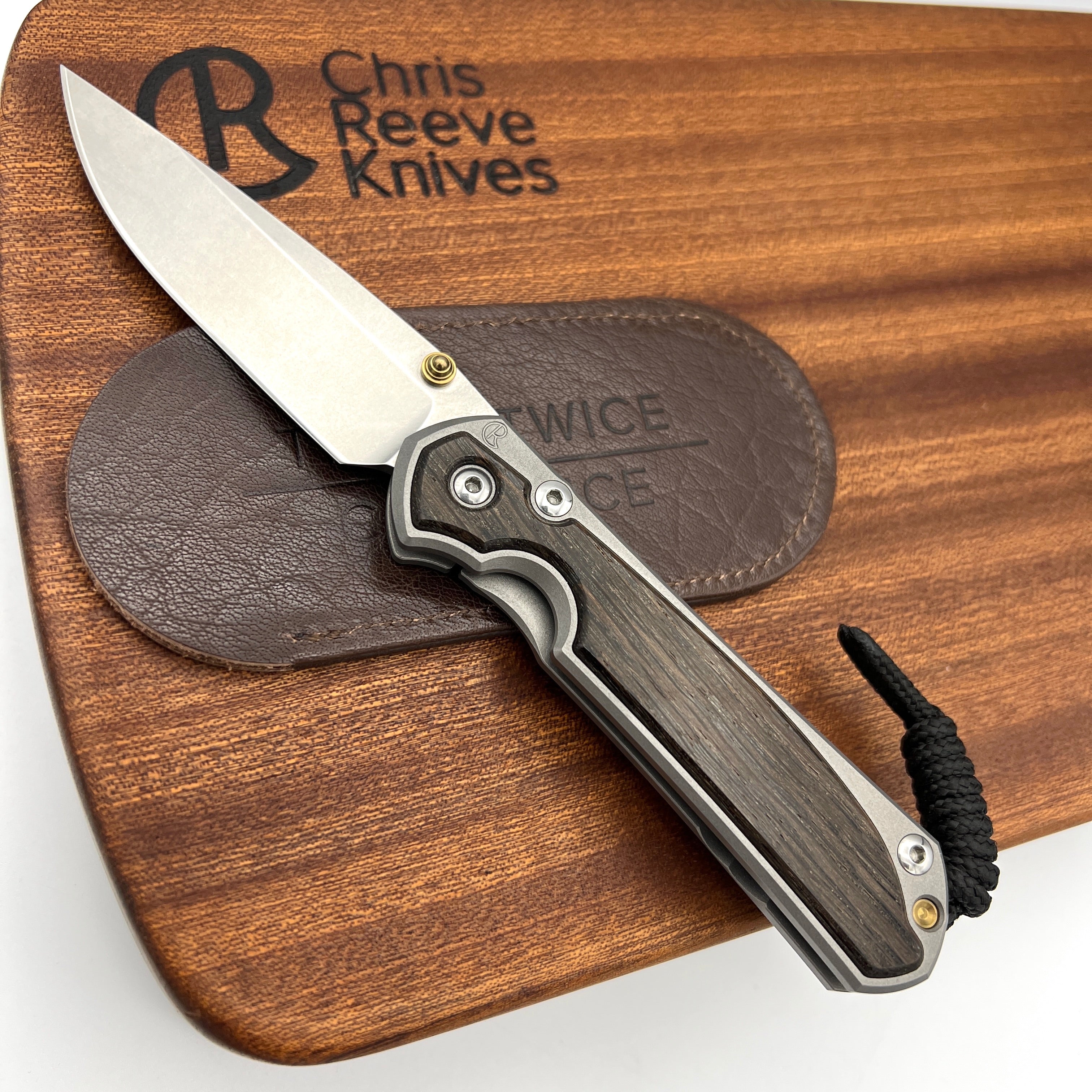 Chris Reeve Knives Small Sebenza 31 Drop Point Folding Knife with Bog Oak Inlay - Matte Finish & Double Gold Lugs - EDC Pocket Knife for Outdoor, Camping, Hiking and Everyday Carry