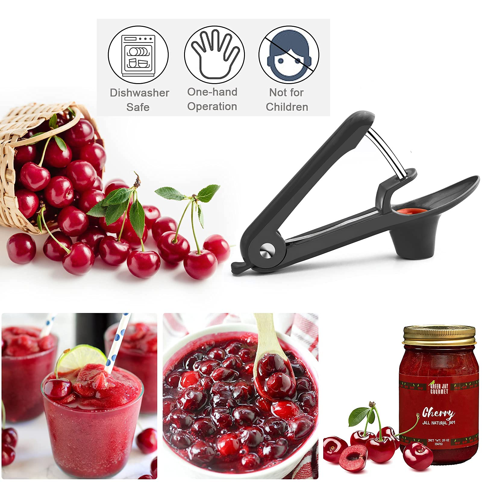 Premium Cherry Pitter & Olive Pitter Tool - Stainless Steel Cherry Stone Remover for Jam Making, Baking & Cooking - Space-Saving Lock Design (Black) - Perfect for Home Kitchens, Canning, and Fruit Prep