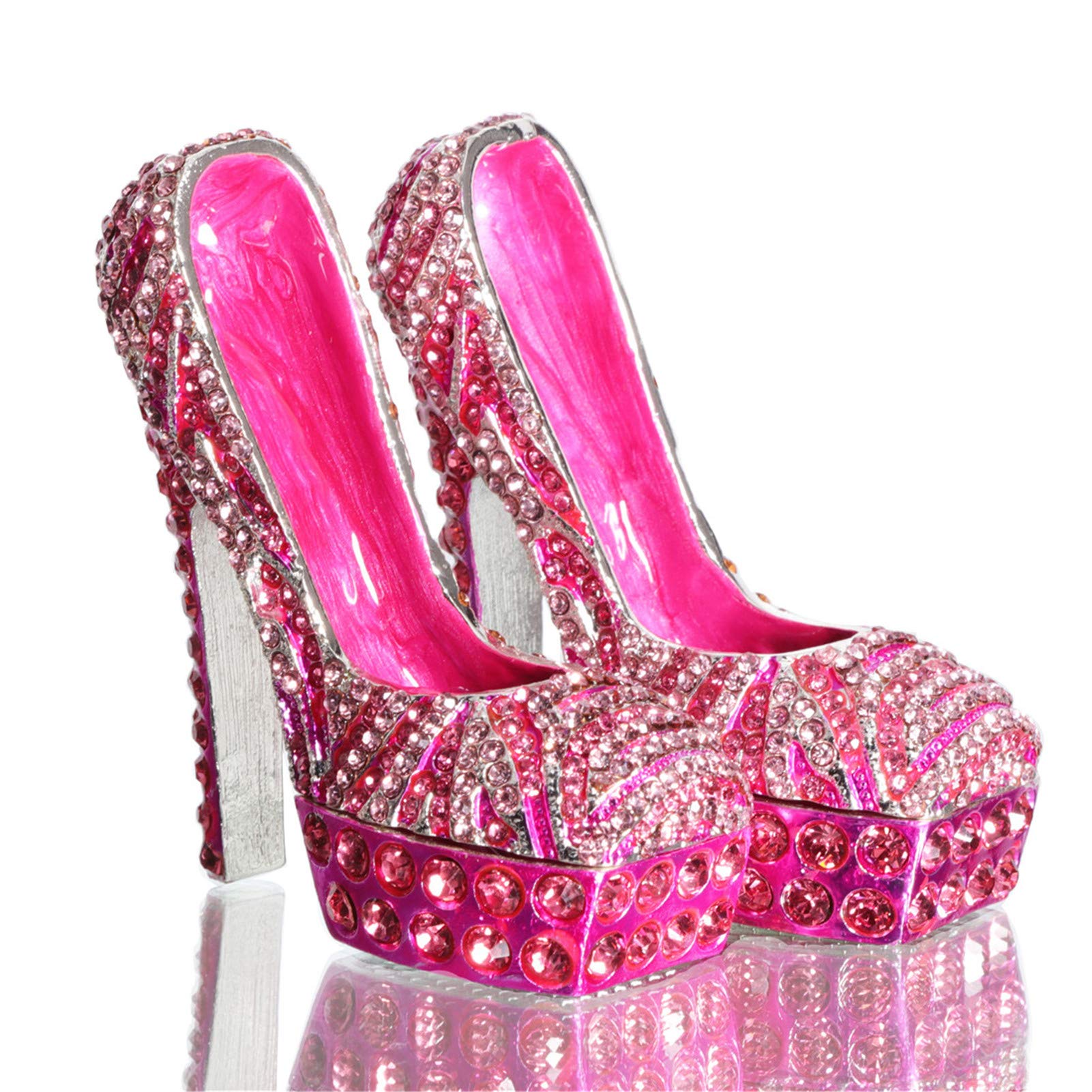 Waltz&F Diamond Pink High Heel Shoe Set - 2pcs Metal Hinged Jewelry Box for Rings, Earrings & Necklaces | Elegant Home Decor & Gift Idea for Women, Bridesmaids, Birthday