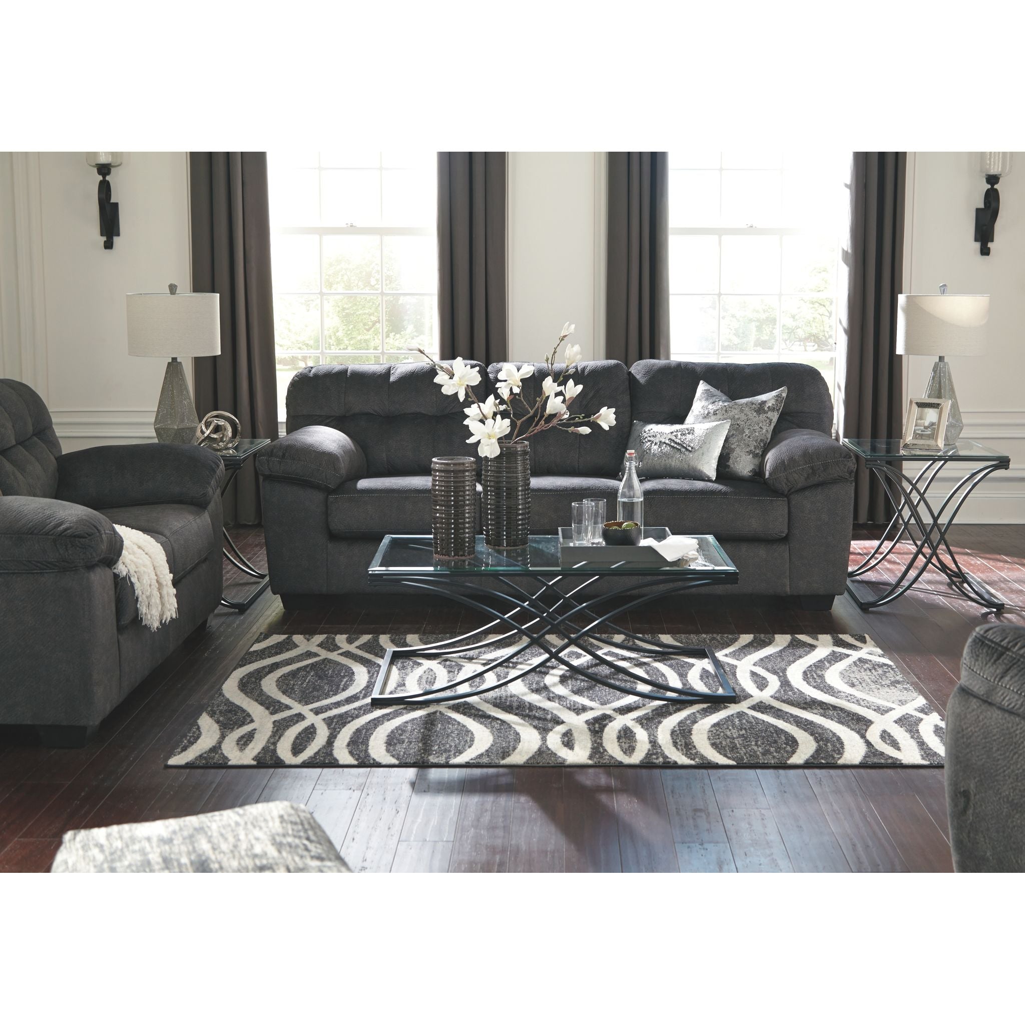 Accrington Loveseat in Granite Fabric - Stylish and Comfortable Small Sofa for Living Room, Apartment, or Office