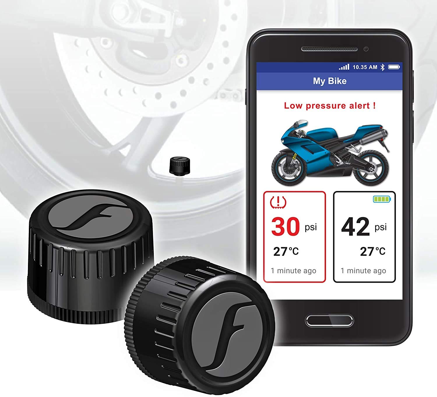 FOBO Bike 2 Wireless Tire Pressure Monitoring System (Black) - External Digital Display with Temperature Sensor for Smart Bikes, Motorcycles, E-Bikes & Bicycles | Real-Time Alerts for Safer Cycling Commutes & Off-Road Adventures