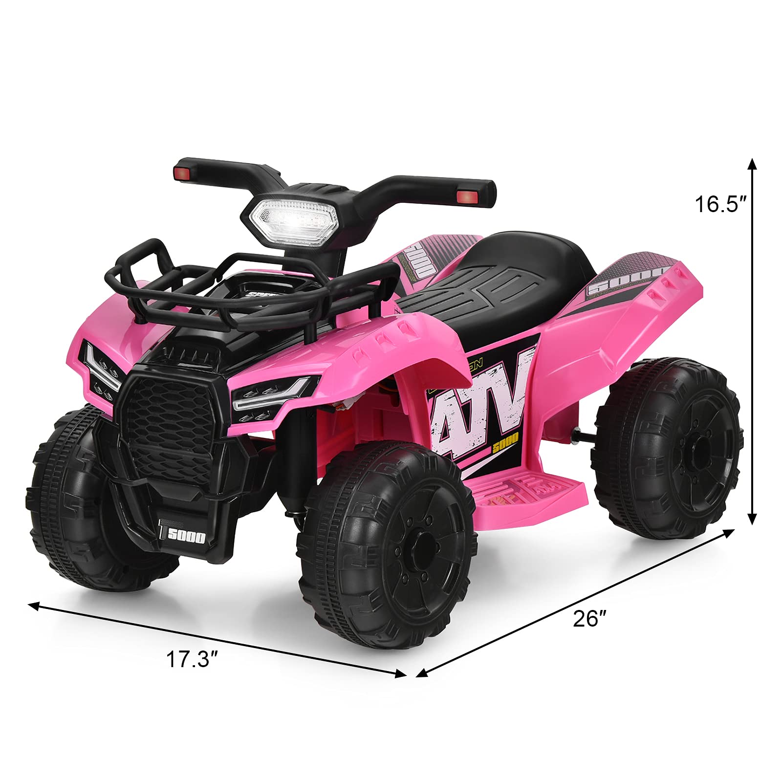Costzon 6V Kids Electric ATV Quad with Storage Basket, Headlight, Horn & Music - Pink Ride-On Toy Car for Toddlers 18-36 Months | MP3/USB Player | Outdoor & Indoor Play for Boys & Girls