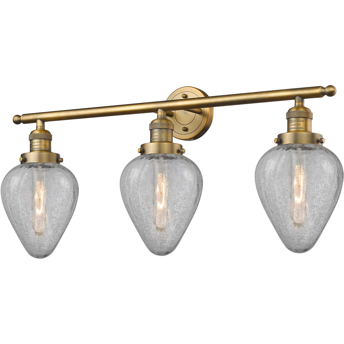 Brushed Brass Bathroom Vanity Light Fixture - 32 Inch Wide Clear Glass with Steel/Cast Brass Base - 3 LED Lights for Modern Bathroom Lighting (Perfect for Bathroom Vanity, Powder Room, or Dressing Area)