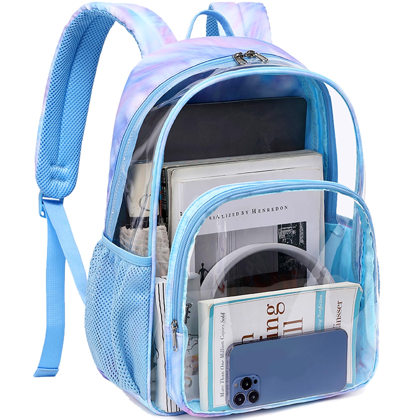 **Jumpopack Heavy Duty TPU Clear Backpack - Transparent School Bookbag & Stadium Approved See-Through Backpack for Concerts, Sports Events & Travel (Blue)**