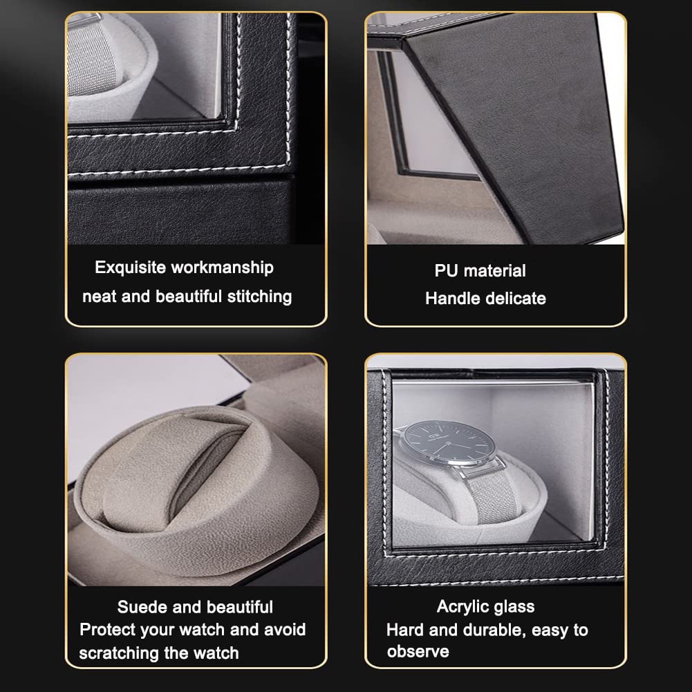 Premium Single Automatic Watch Winder - Ultra Quiet Japanese Motor with Elegant Wood Shell & Black Leather/Carbon Fiber - Perfect for Watch Collectors & Luxury Timepiece Storage at Home/Office