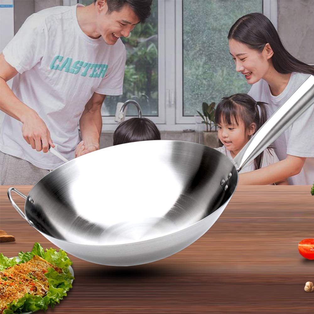 Premium Stainless Steel Frying Pan - 34cm Induction Compatible Wok with Ergonomic Handle for Gas & Electric Stoves | 3-Layer Construction for Even Heat Distribution | Perfect for Stir-Frying, Sautéing & Deep Frying in Professional & Home Kitchens