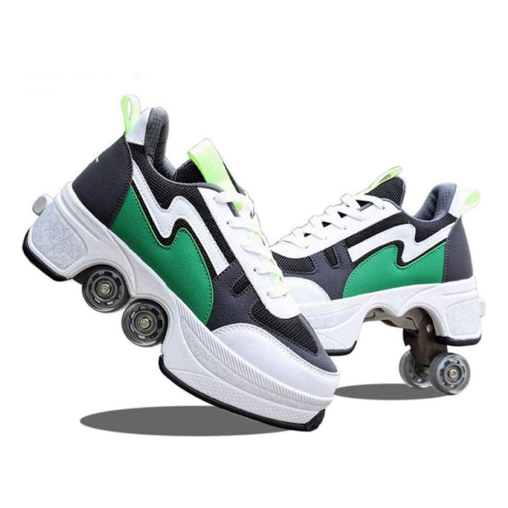 Automatic Walking Shoes with Invisible Pulley - Double-Row Roller Skates for Men & Women - Adjustable Wheel Sneakers for Adults & Kids - Perfect for Commuting, Fitness & Fun Outdoor Activities