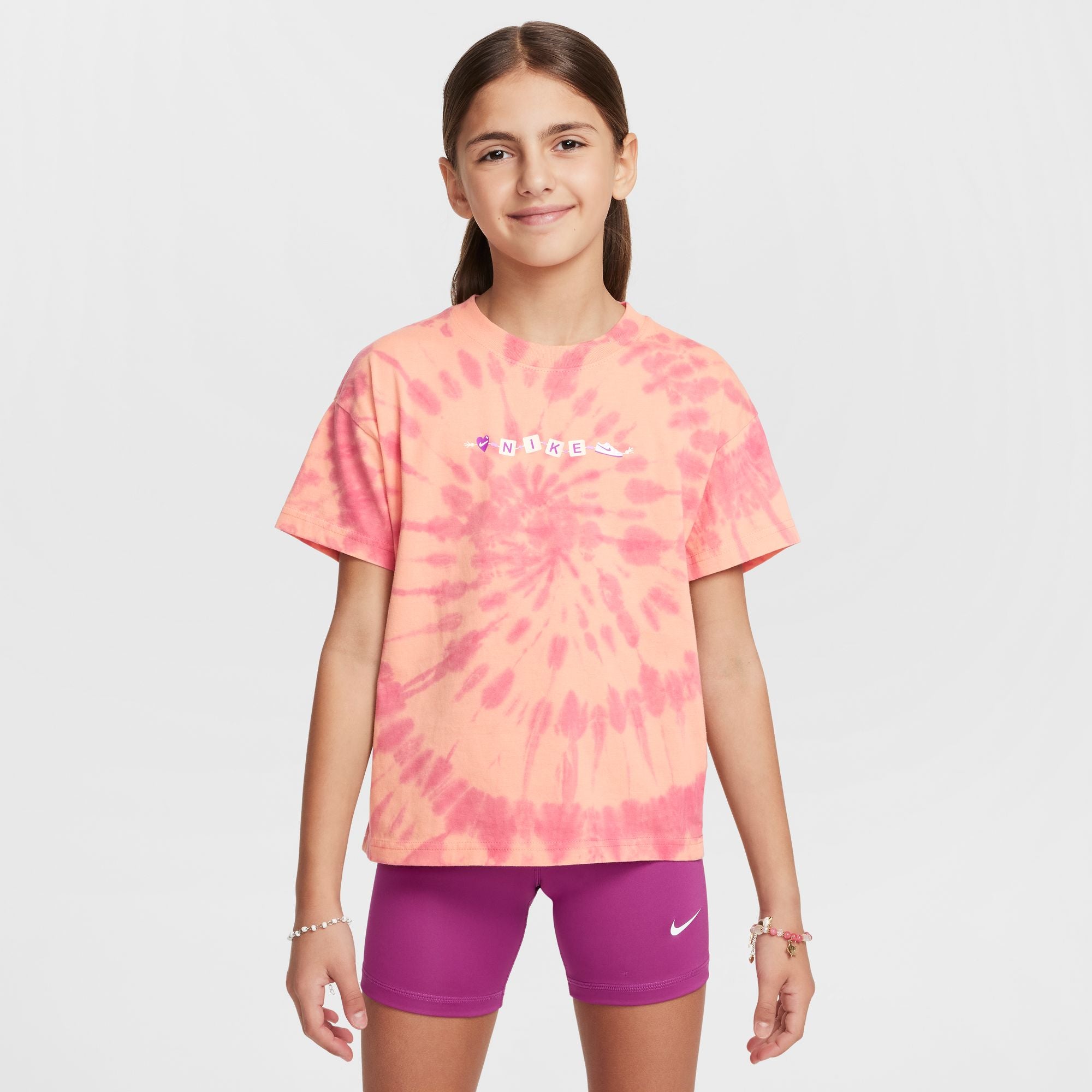 Nike Youth Tie Dye T-Shirt for Girls - Colorful Cotton Tee for School, Sports & Casual Wear | Trendy Graphic Top for Kids & Teens
