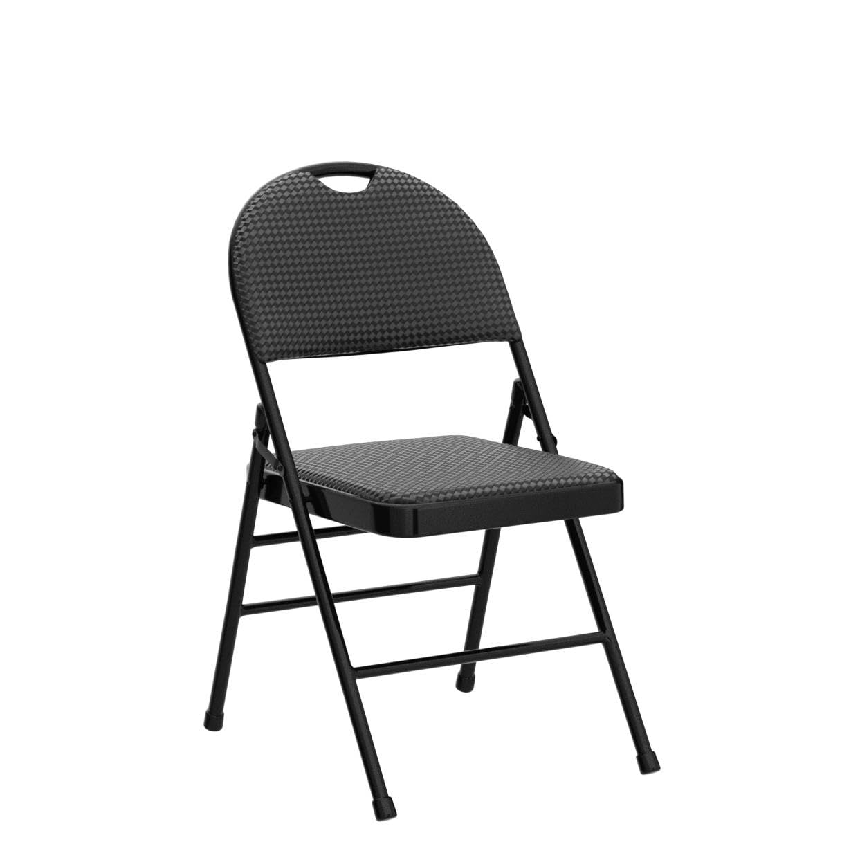 XL Comfort Fabric Padded Metal Folding Chair with Contoured Seat Back - 300 lb Capacity, Triple Braced, Black (Set of 4) - Perfect for Events, Parties, Banquets & Outdoor Gatherings
