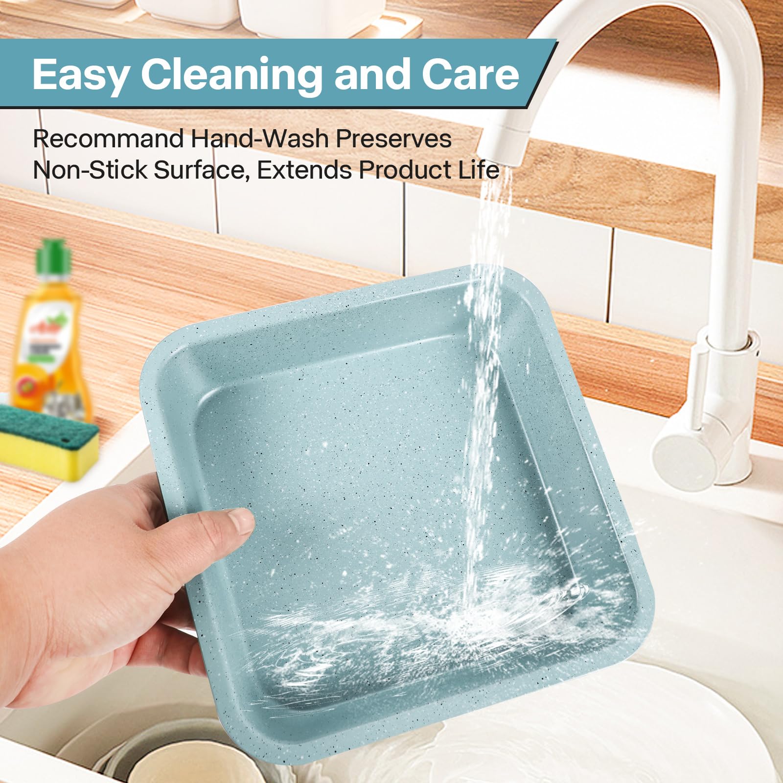 2-Pack 8 Inch Square Baking Pan Set - Nonstick 8x8 Cake Pan for Brownies, Lasagna & Sheet Cakes - Even Heat Distribution, Easy Clean & Durable - Perfect for Home Baking, Parties & Holiday Cooking (Light Blue)