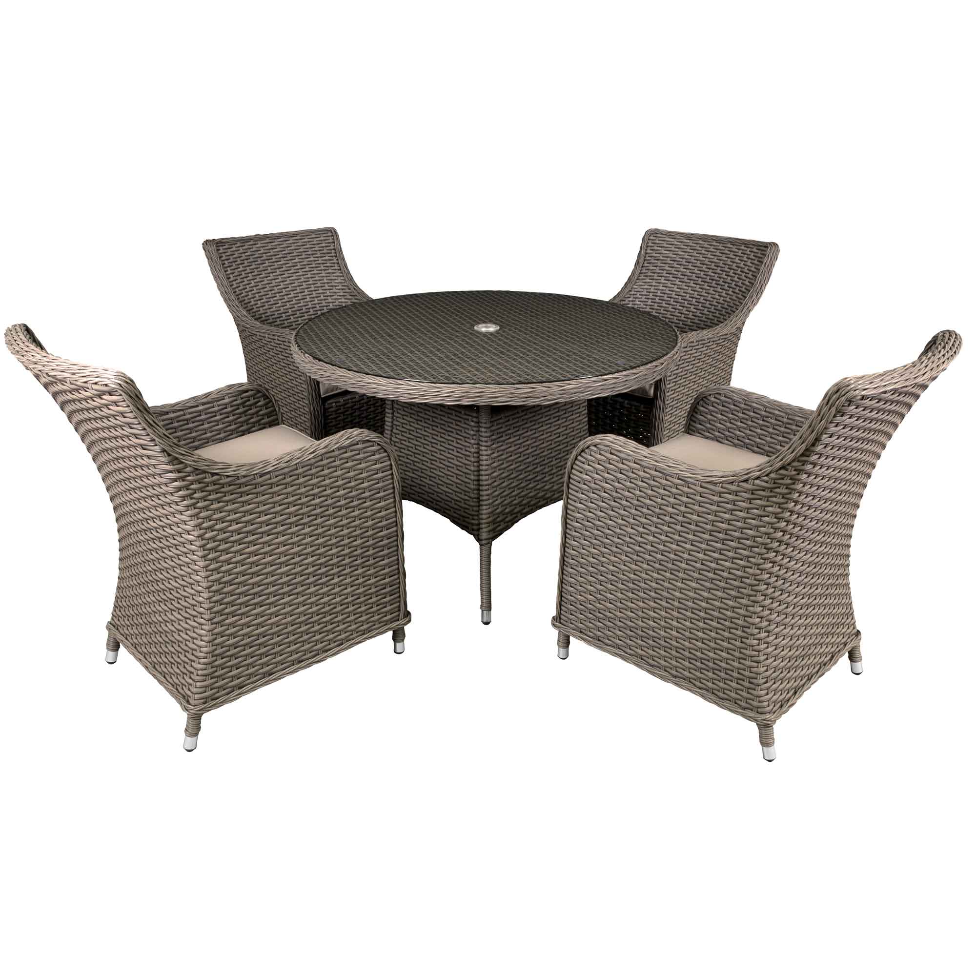 5-Piece Brown Rattan Wicker Outdoor Dining Set with Tempered Glass Table Top - Perfect for Patio, Garden & Backyard Entertaining | Chester DG84