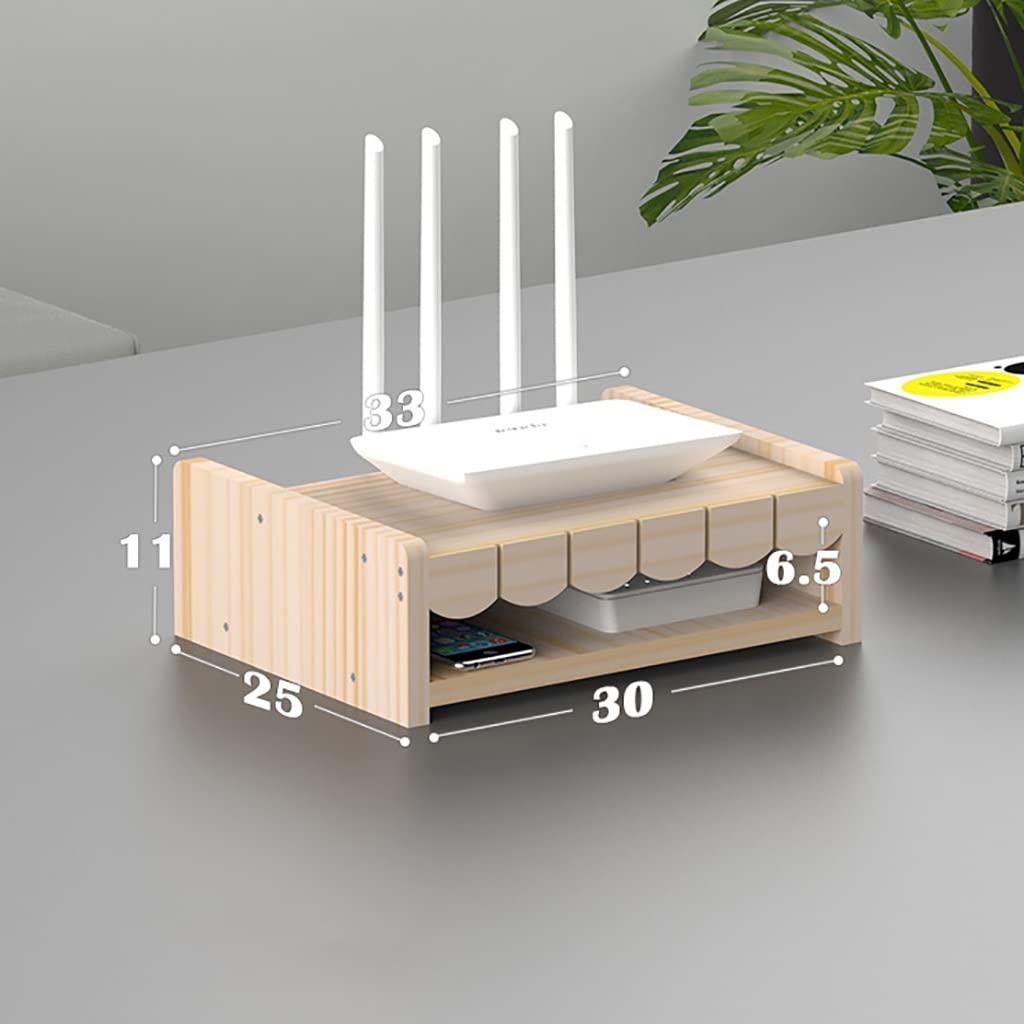 Wireless Router Shelf for Desktop - Wooden TV Box Organizer Stand with Storage (33x25x11cm) - Perfect for Living Room, Bedroom & Office Cable Management