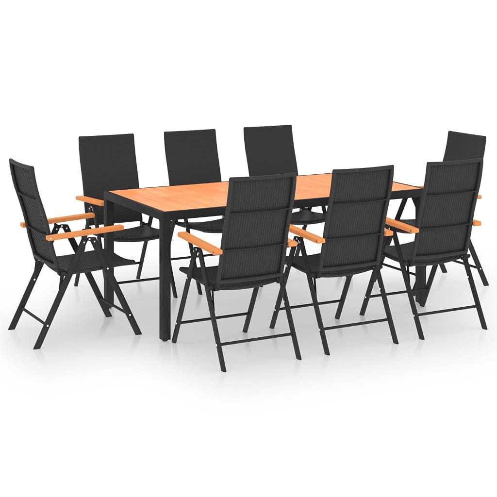 9-Piece Black & Brown Garden Dining Set - Patio Collapsible Table & Chairs for Backyard, Porch, Balcony, Lawn & Poolside | Outdoor Furniture Set with Fast Shipping | Perfect for Summer BBQs, Family Gatherings & Relaxing Evenings