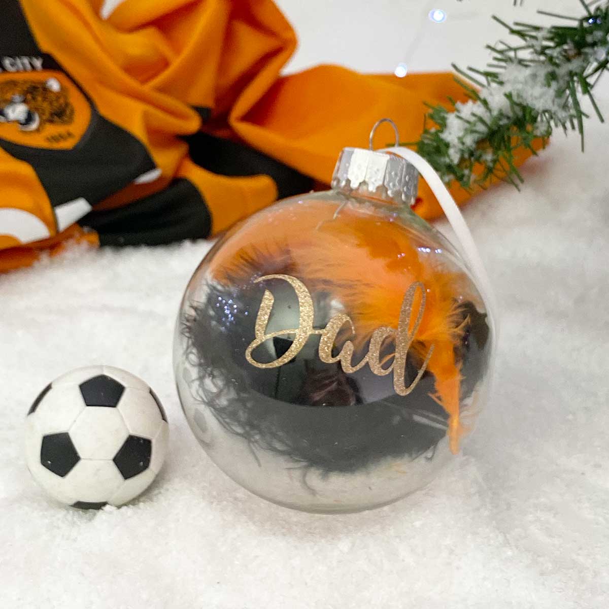 Personalized Football Fan Memorial Glass Christmas Ornament with Club Colors - Perfect Gift for Soccer Lovers & Holiday Decorations