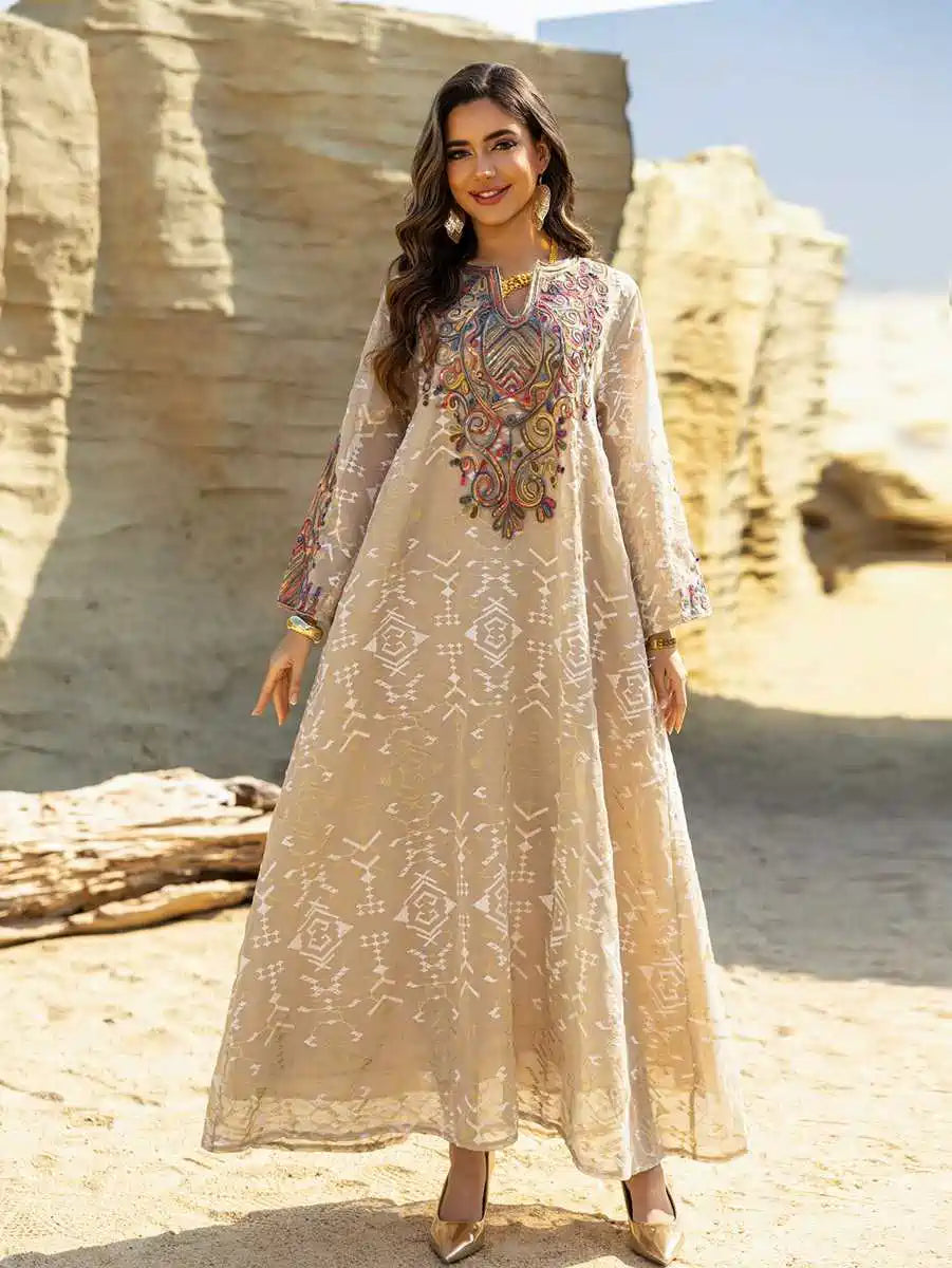 Elegant Eid Dress for Women - Doris Embroidery Caftan Kaftan Dress #25464 | Flowy Long Maxi Dress with Intricate Embroidery | Perfect for Eid Celebrations, Weddings & Special Occasions