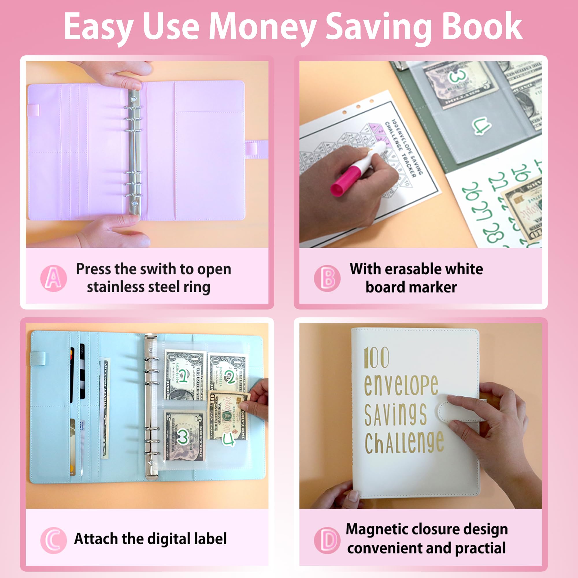 100 Envelopes Challenge Binder Kit - A5 Size Money Saving Budget Organizer with Numbered Cash Envelopes | 100 Day Savings Challenge Book to Save $5050 | Perfect for Personal Finance Planning, Budget Tracking & Cash Envelope System (Blue)