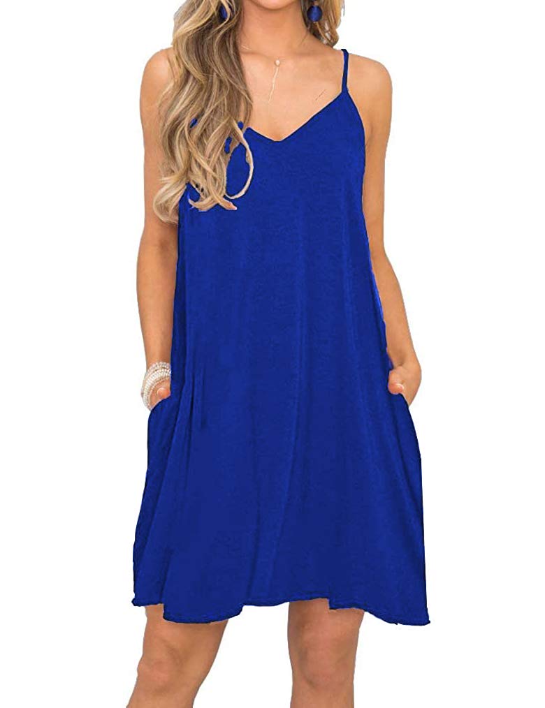 Ladmous Women's Summer Spaghetti Strap Sundress - Boho Beach Dress with Pockets, Casual Mini Dress for Vacation, Pool Party & Date Night
