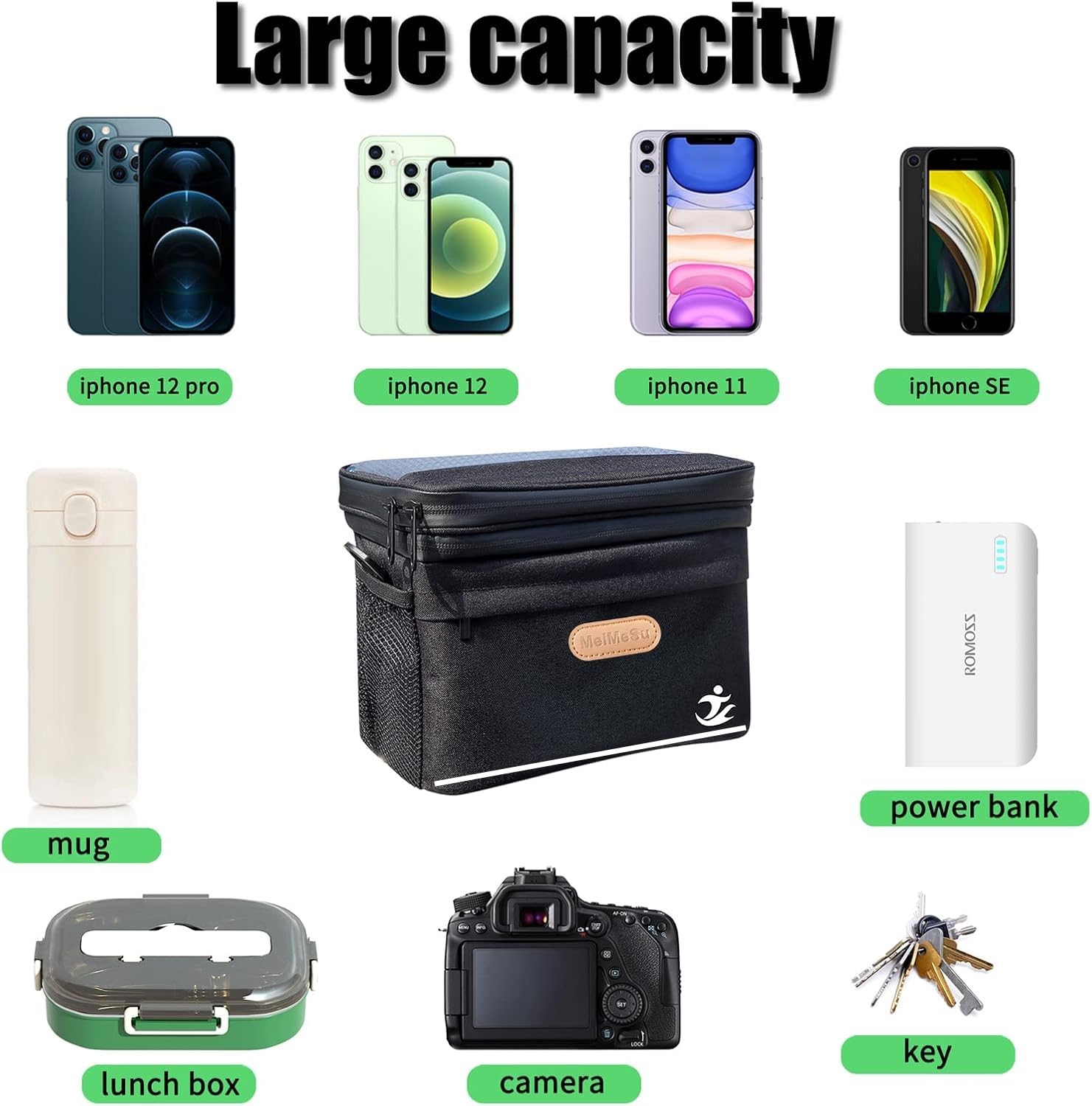 Waterproof Bike Handlebar Bag with Touchscreen Phone Holder & Insulated Cooler Lunch Bag - Cycling Commute, Outdoor Picnic, Grocery Shopping Accessories