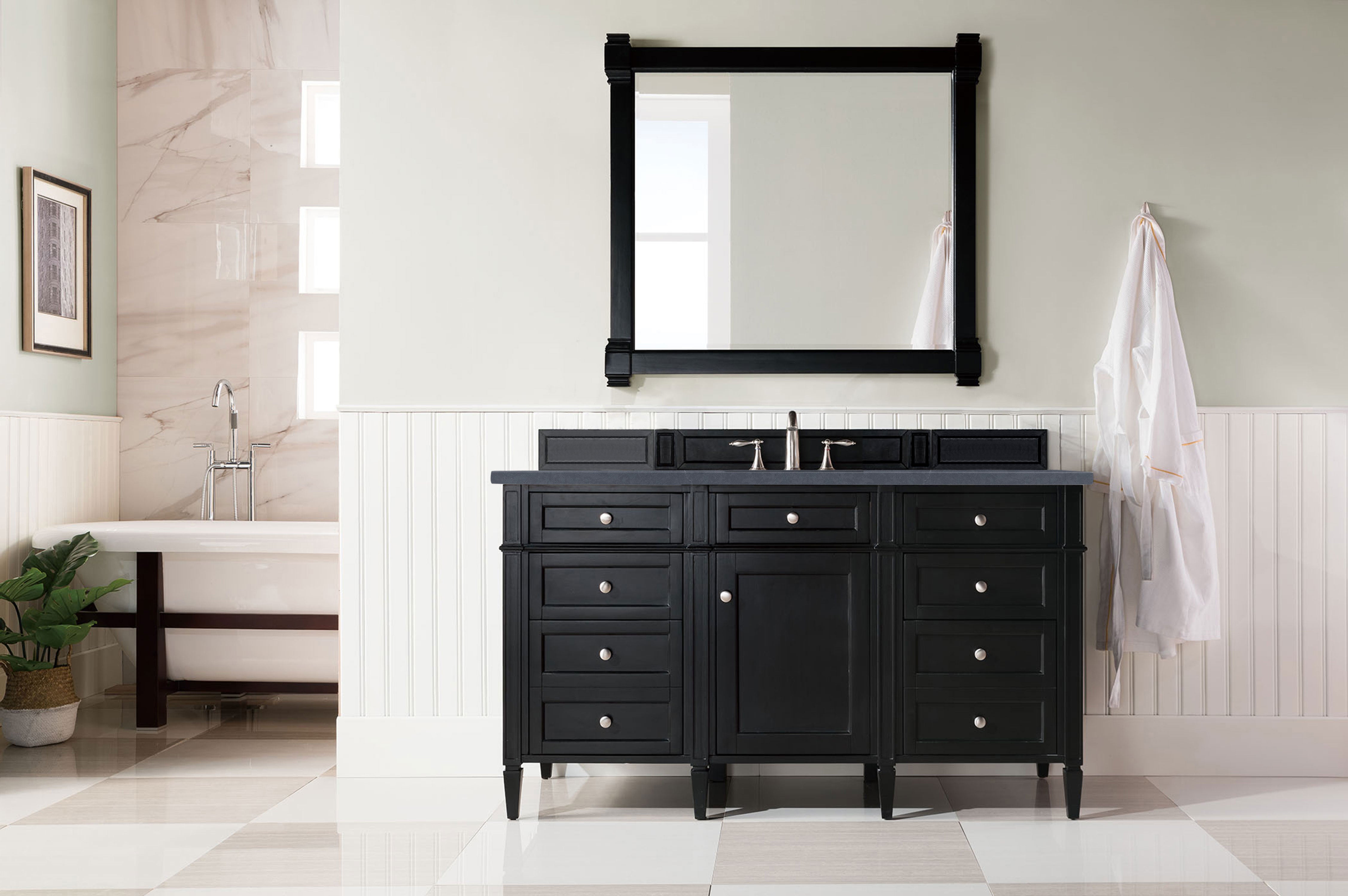 Brittany 60 Inch Single Bathroom Vanity in Black Onyx with 3CM Charcoal Soapstone Quartz Countertop - Perfect for Modern Master Bathrooms and Powder Rooms