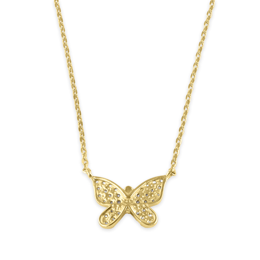 14K Solid Gold Social Butterfly CZ Pendant Necklace for Women - Elegant Layering Jewelry Gift for Birthday, Anniversary & Special Occasions
