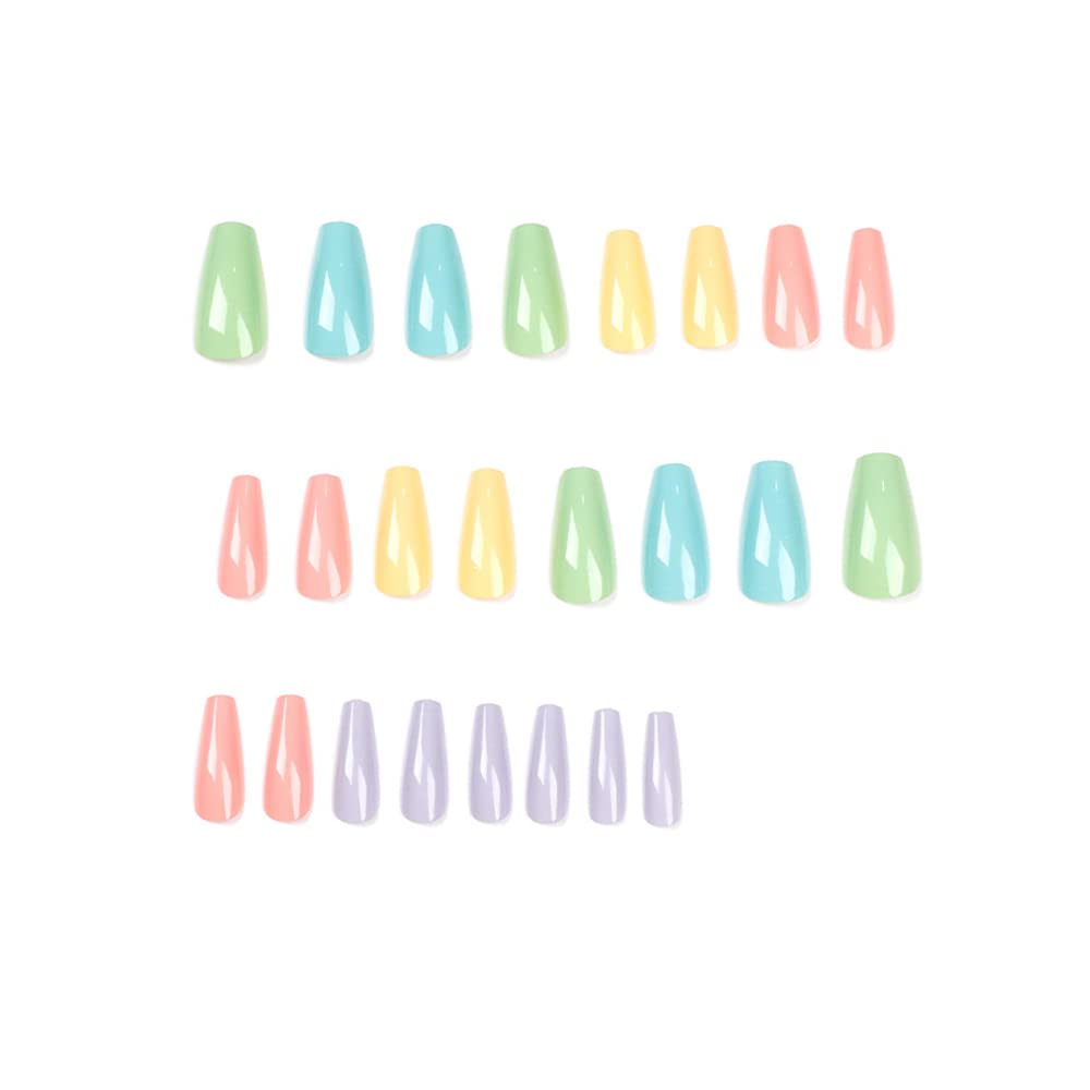 Medium Press On Nails - Glossy Solid Color Coffin Fake Nails for Women - Full Cover Acrylic False Nails Kit with Glue (24PCS) - Perfect for Parties, Weddings, and Everyday Wear