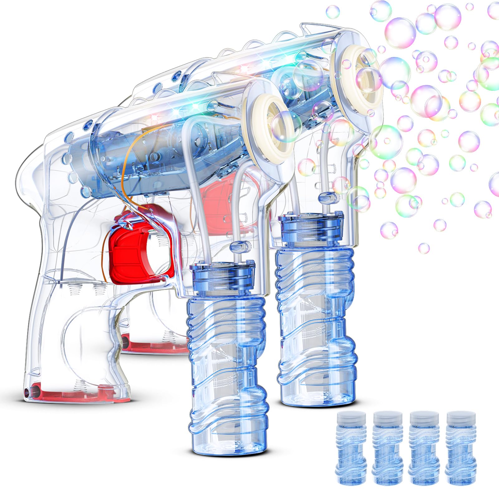 Automatic Bubble Machine with LED Lights - 2 Pack Kids Bubble Blaster Gun with Bubble Solution Refill | Outdoor Party Toys for Boys & Girls | Perfect for Birthday Gifts, Backyard Play & Summer Activities