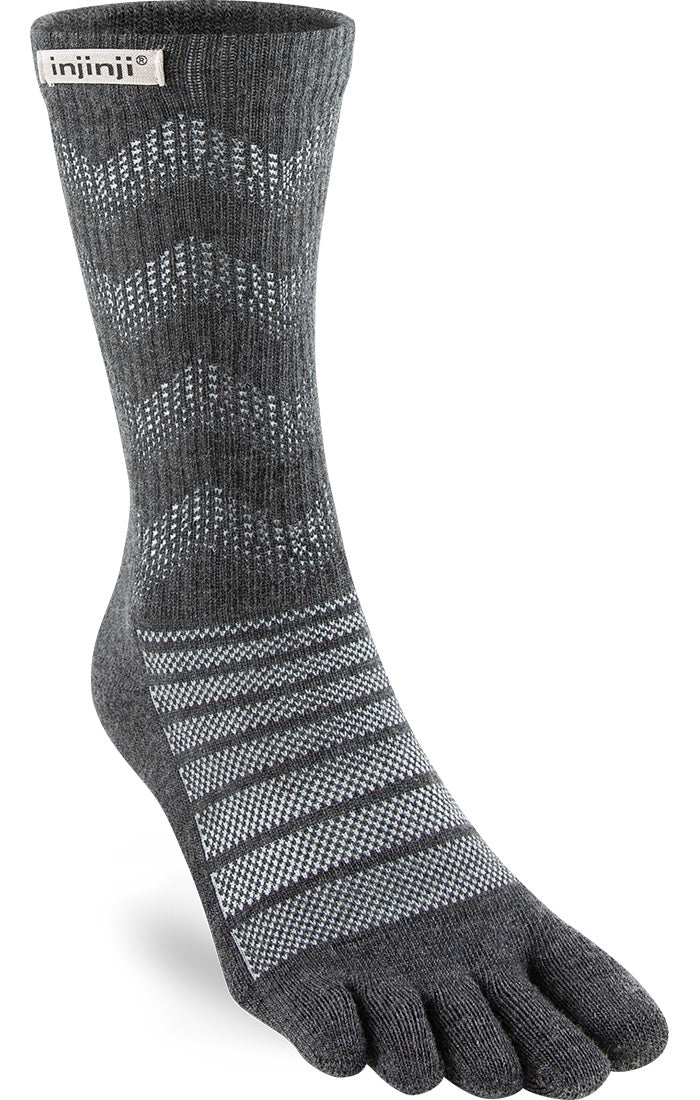 Injinji Outdoor Midweight NuWool Crew Socks - Moisture-Wicking Hiking & Running Socks for Men & Women - Perfect for Trail Running, Camping & Cold Weather Activities