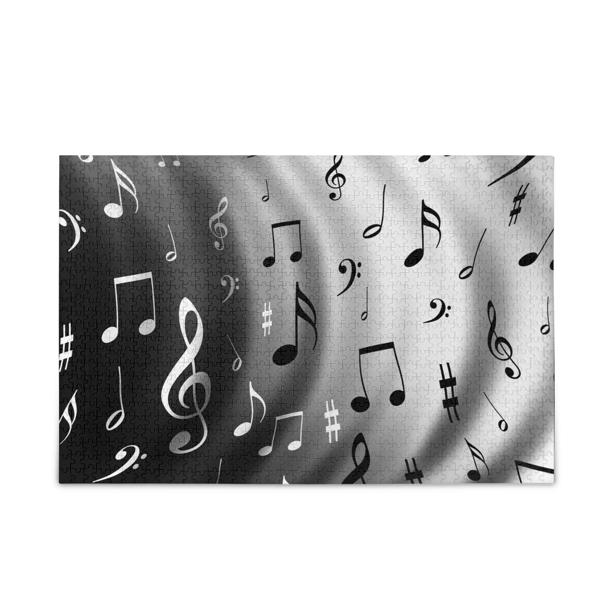 500-Piece Jigsaw Puzzle for Adults & Kids - Black & White Music Notes Wooden Puzzle with Storage Bag | Challenging & Fun Brain Teaser for Family Game Night, Staycation Activities, and Educational Play