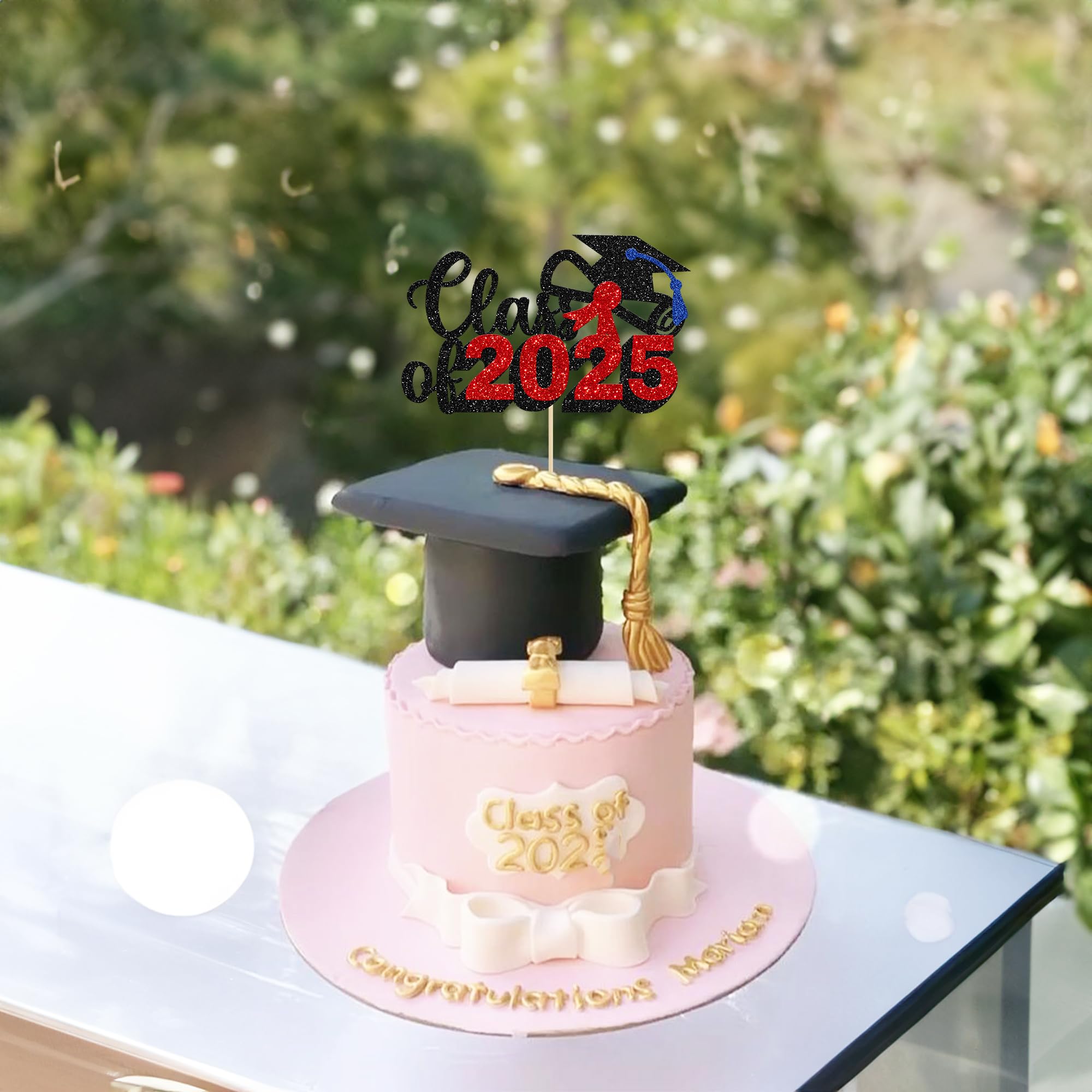 Class of 2025 Graduation Cake Topper - Red Glitter Diploma & Cap Cake Decorations for 2025 Graduation Party, Birthday, Celebration (1 Pack) - Perfect for Graduation Cakes, Cupcakes and Dessert Table Displays